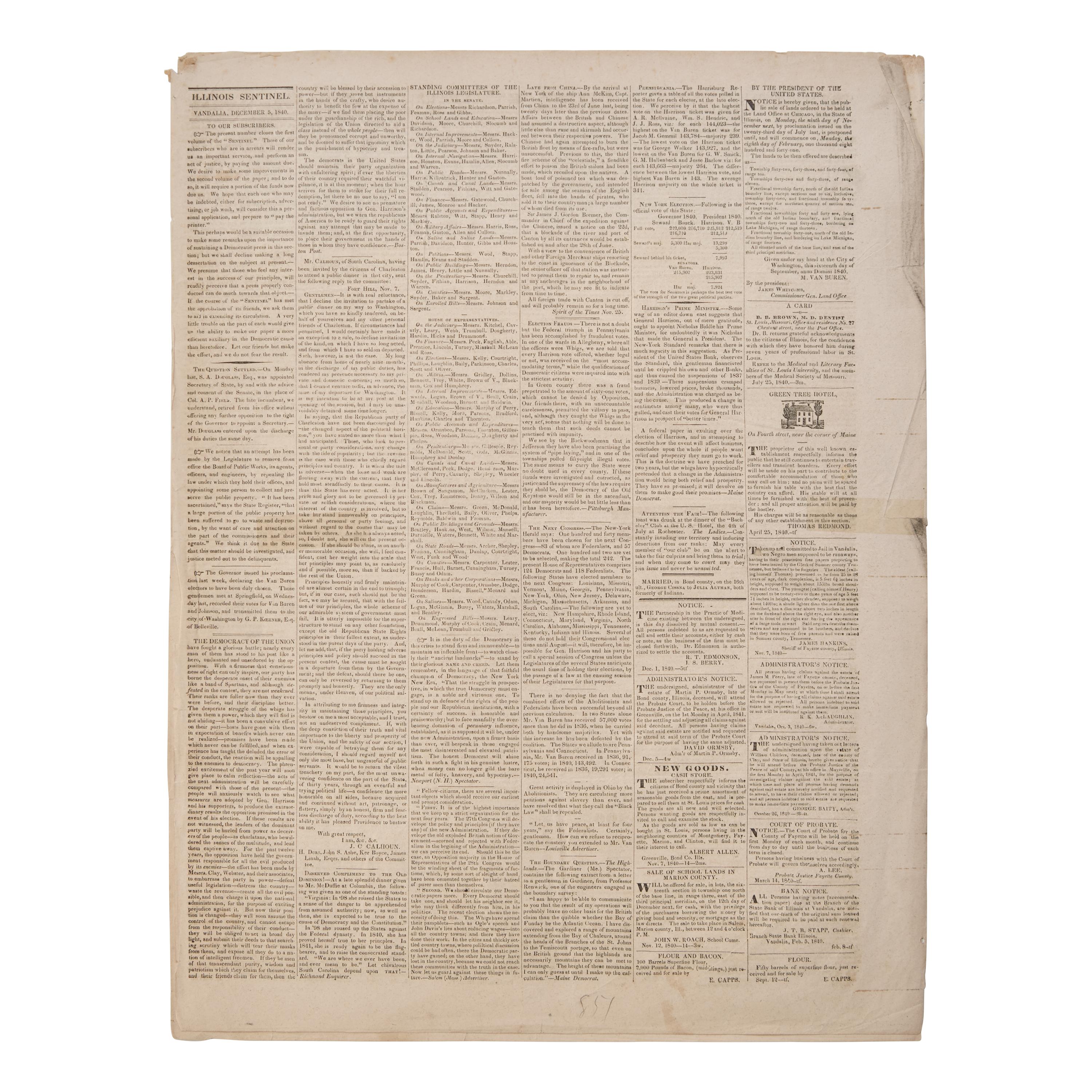 [Lincoln, Abraham] Early Mention of Abraham Lincoln as a State Legislator