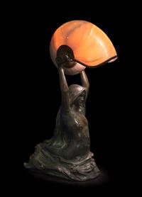 Nautilus Table Lamp, c. 1905 with a Mermaid base cast from a model by Louis Gudebrod