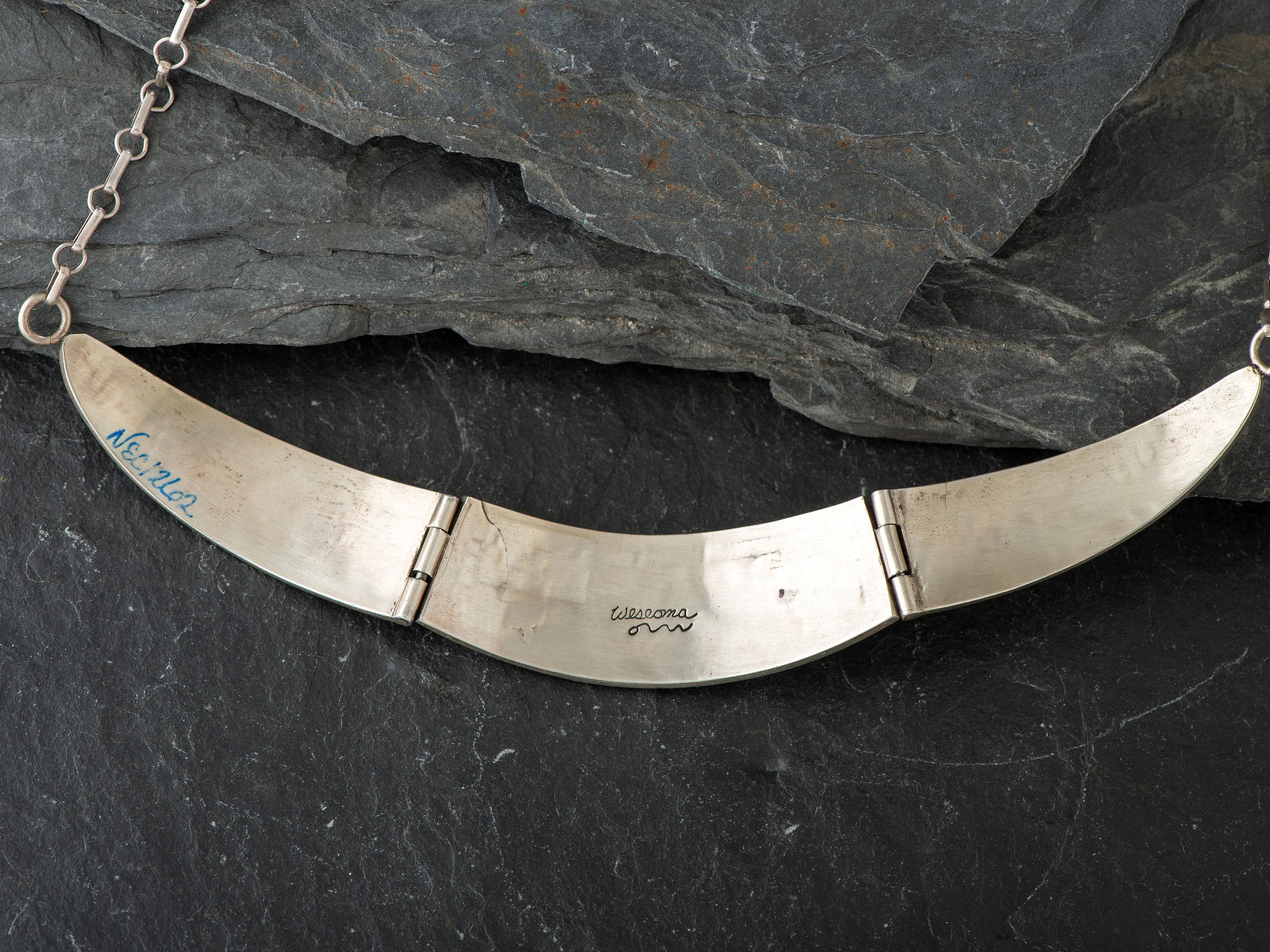 Silver Overlay Link Necklace, with Pueblo Scene