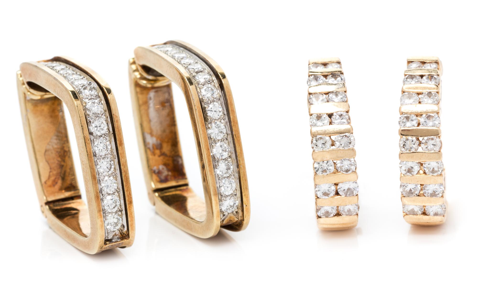 A Collection of Yellow Gold and Diamond Earclips, 13.70 dwts.