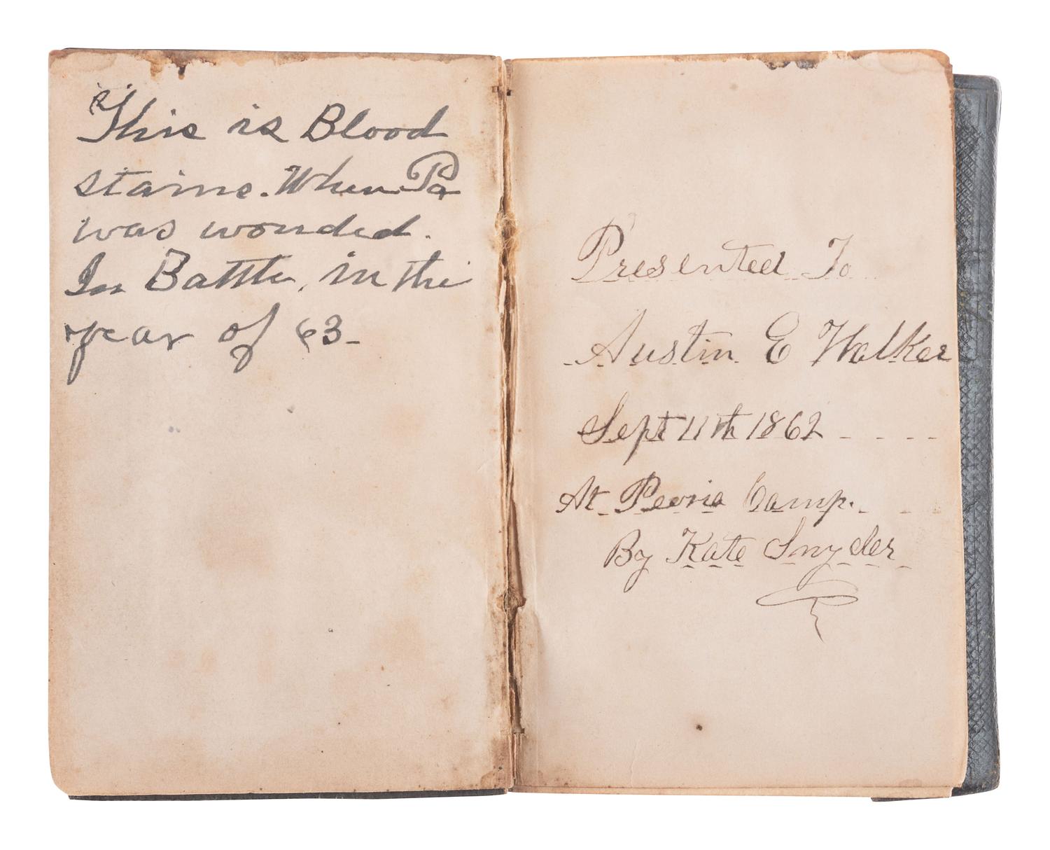 [CIVIL WAR]. 2 pocket New Testaments identified to Austin Walker, 77th Illinois Infantry, WIA.