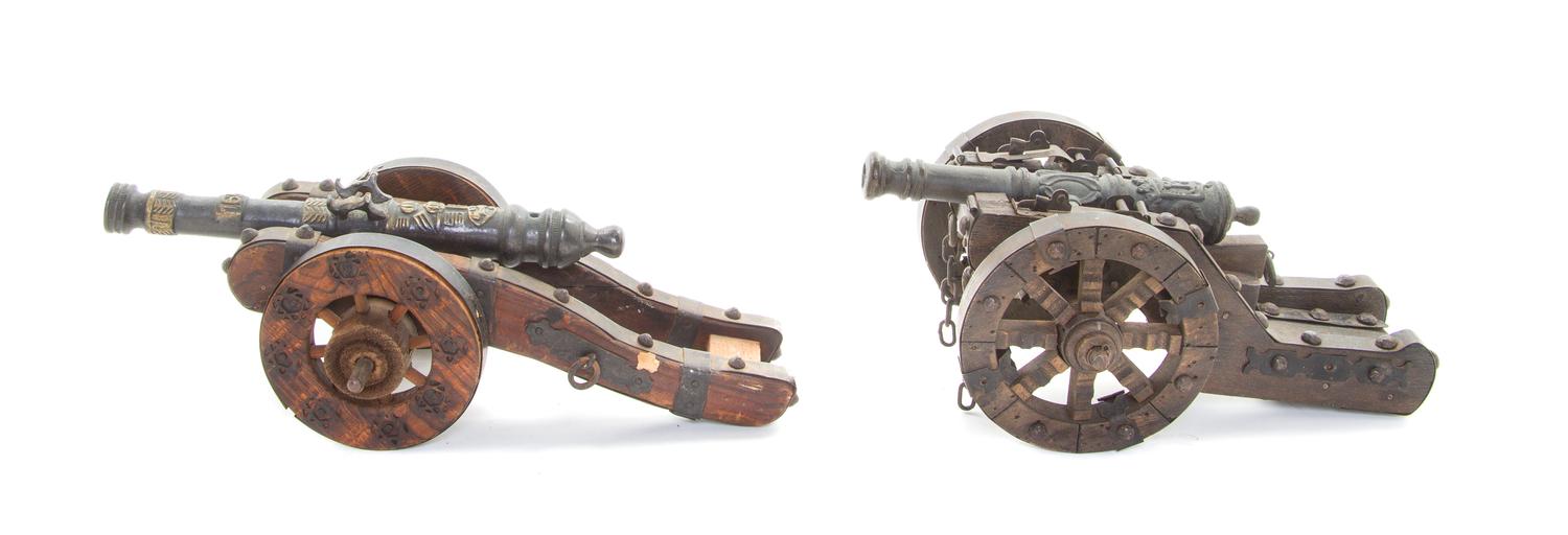 Two Metal and Wood Models of Cannons, Length of longer 11 inches.