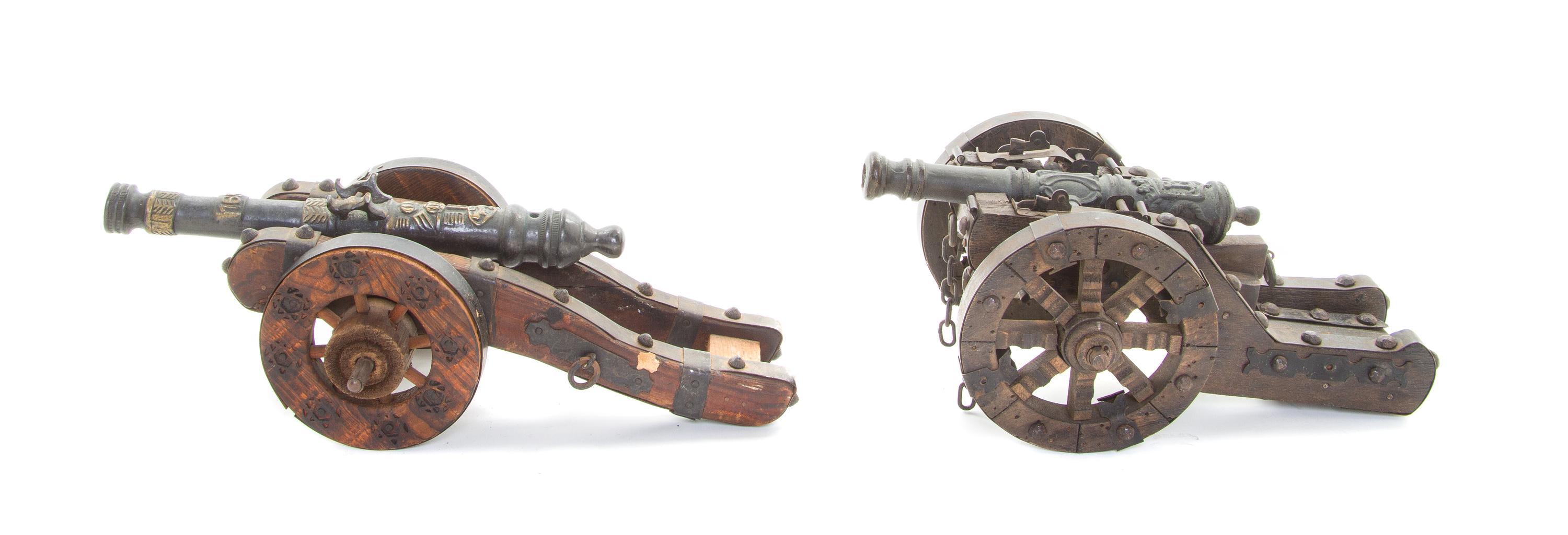 Two Metal and Wood Models of Cannons, Length of longer 11 inches.