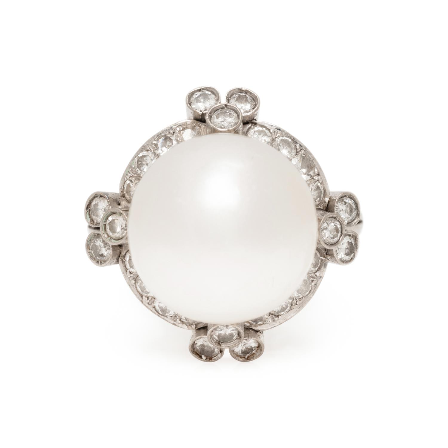 CULTURED PEARL AND DIAMOND RING