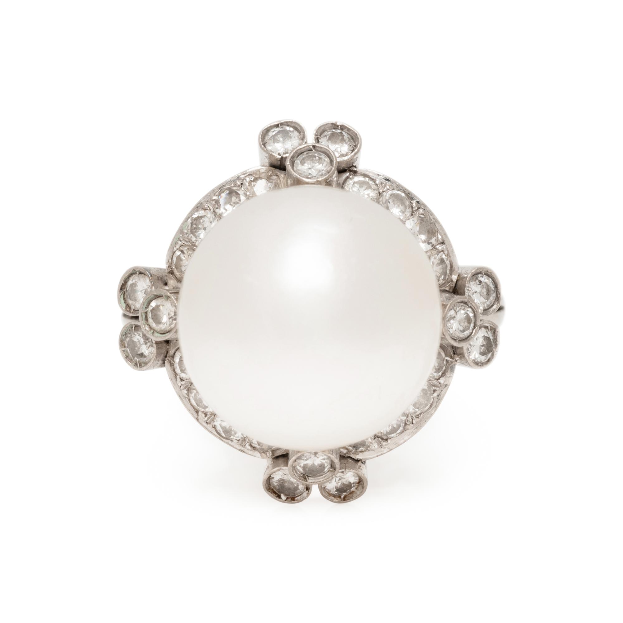 CULTURED PEARL AND DIAMOND RING