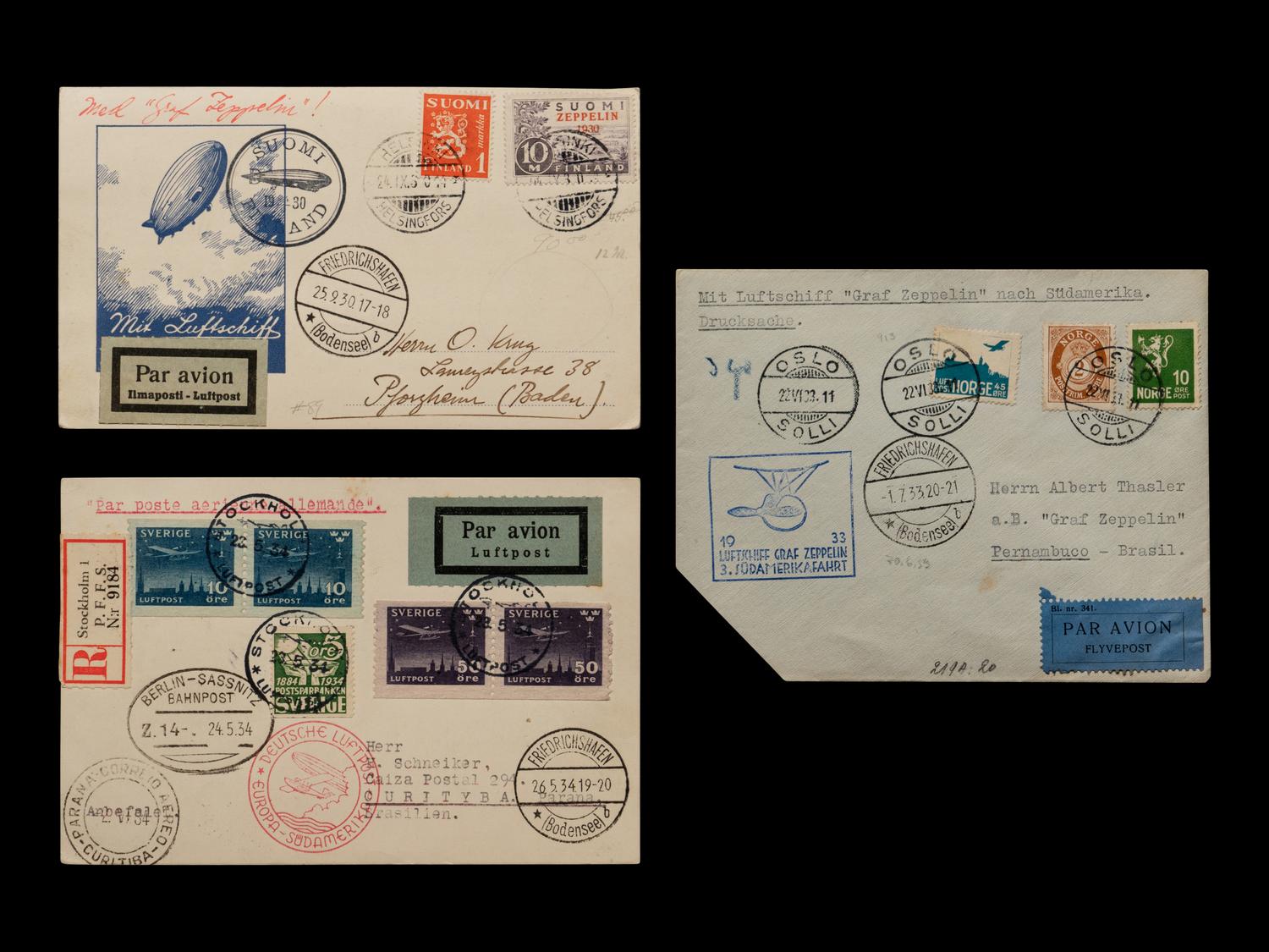 [FLIGHT COVER] A Group of Northern European Dispatched Zeppelin Flight Covers and Postcards
