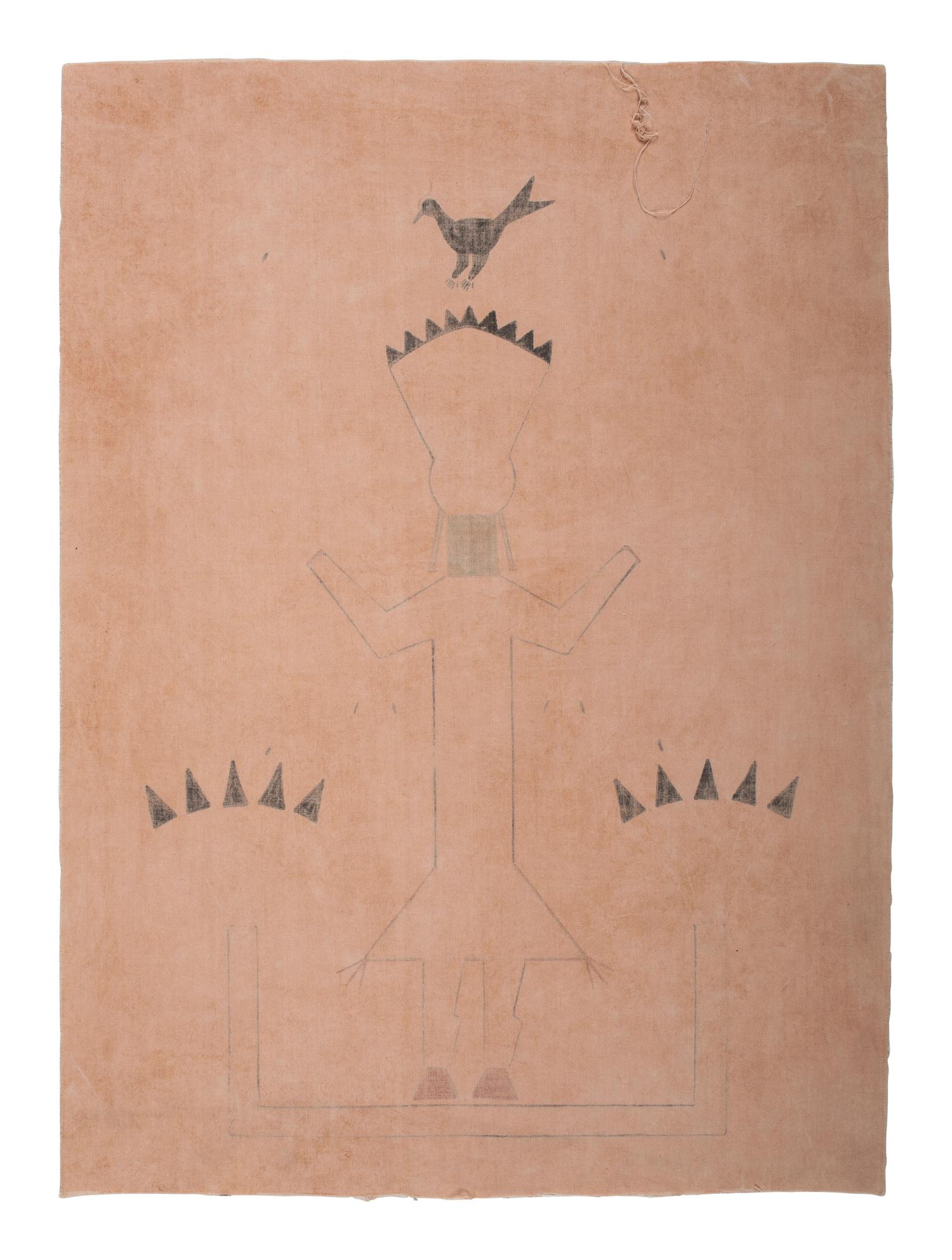 Memory Aid, White Figure with Headdress and Bird