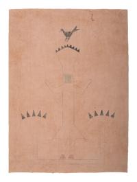 Memory Aid, White Figure with Headdress and Bird