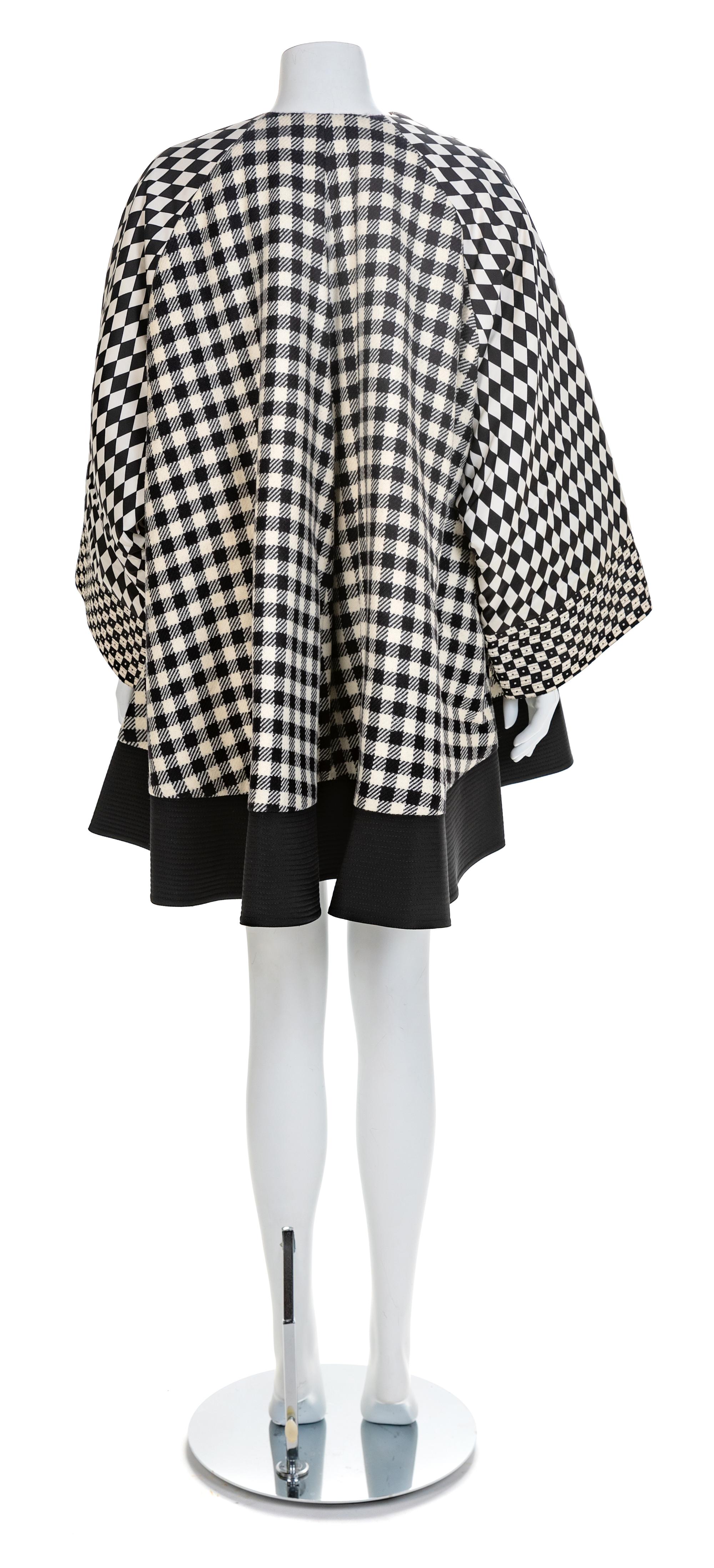Versace Multicolor, Black and White Swing Coat, 1990s No size label