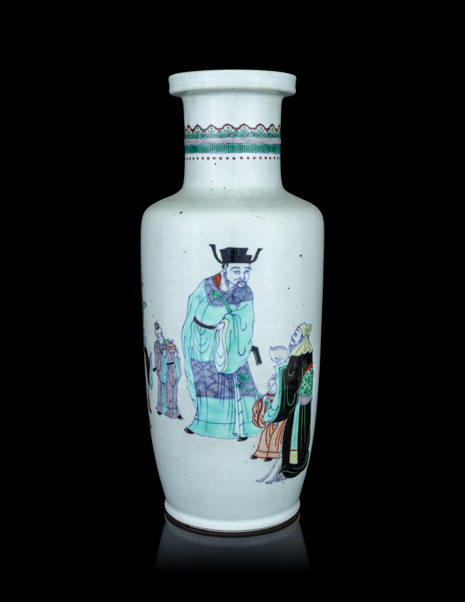A Doucai Porcelain 'Fu Lu Shou' Rouleau Vase