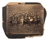 [UNITED CONFEDERATE VETERANS]. Outdoor group portrait of UCV members including musicians.