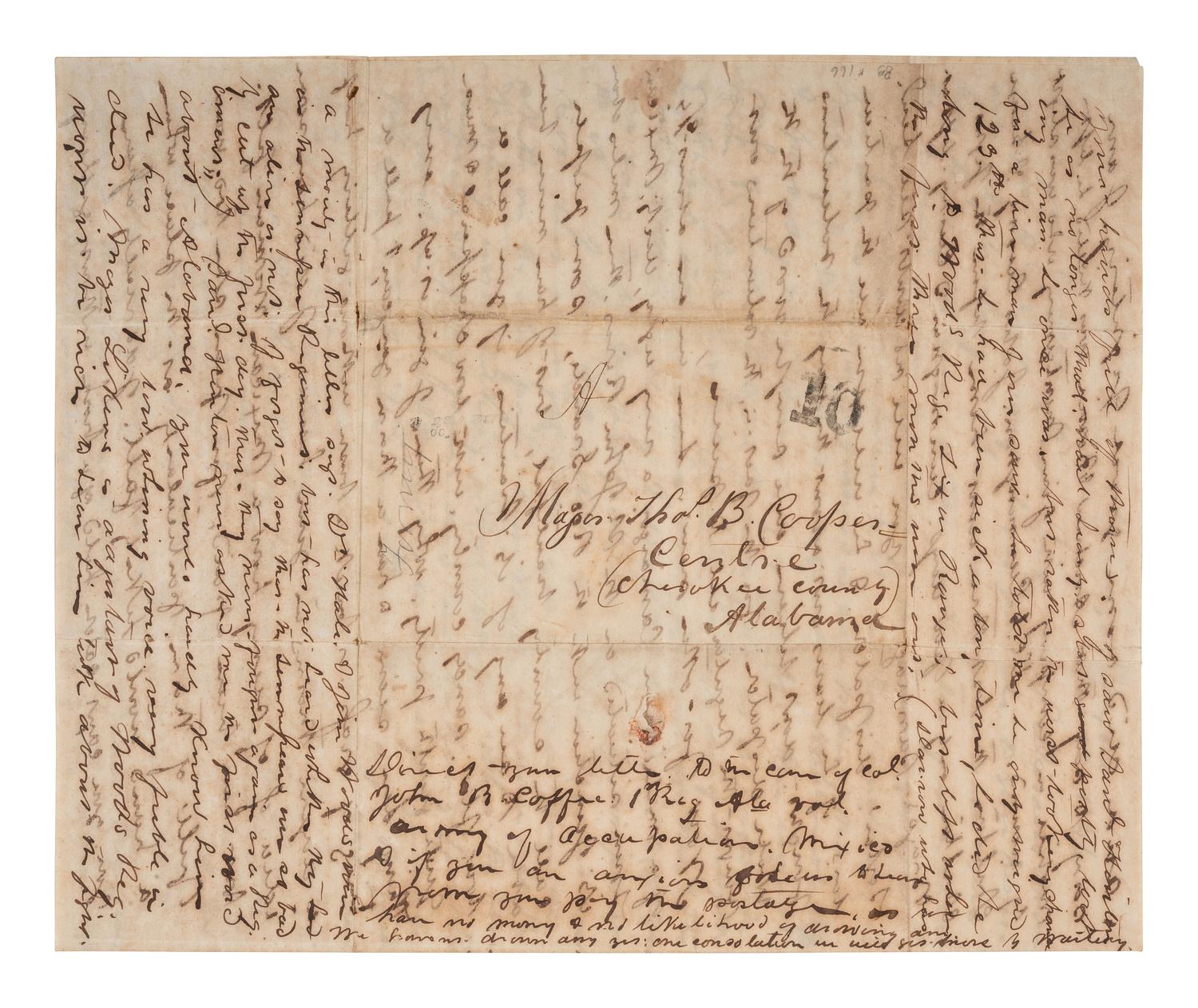 [MEXICAN-AMERICAN WAR]. Letter from a soldier in the 1st Regiment Alabama Volunteer Army of Occupation Mexico describing the Battle of Monterrey, incl. hand-drawn map. Camargo, Mexico. 8 October 1846.