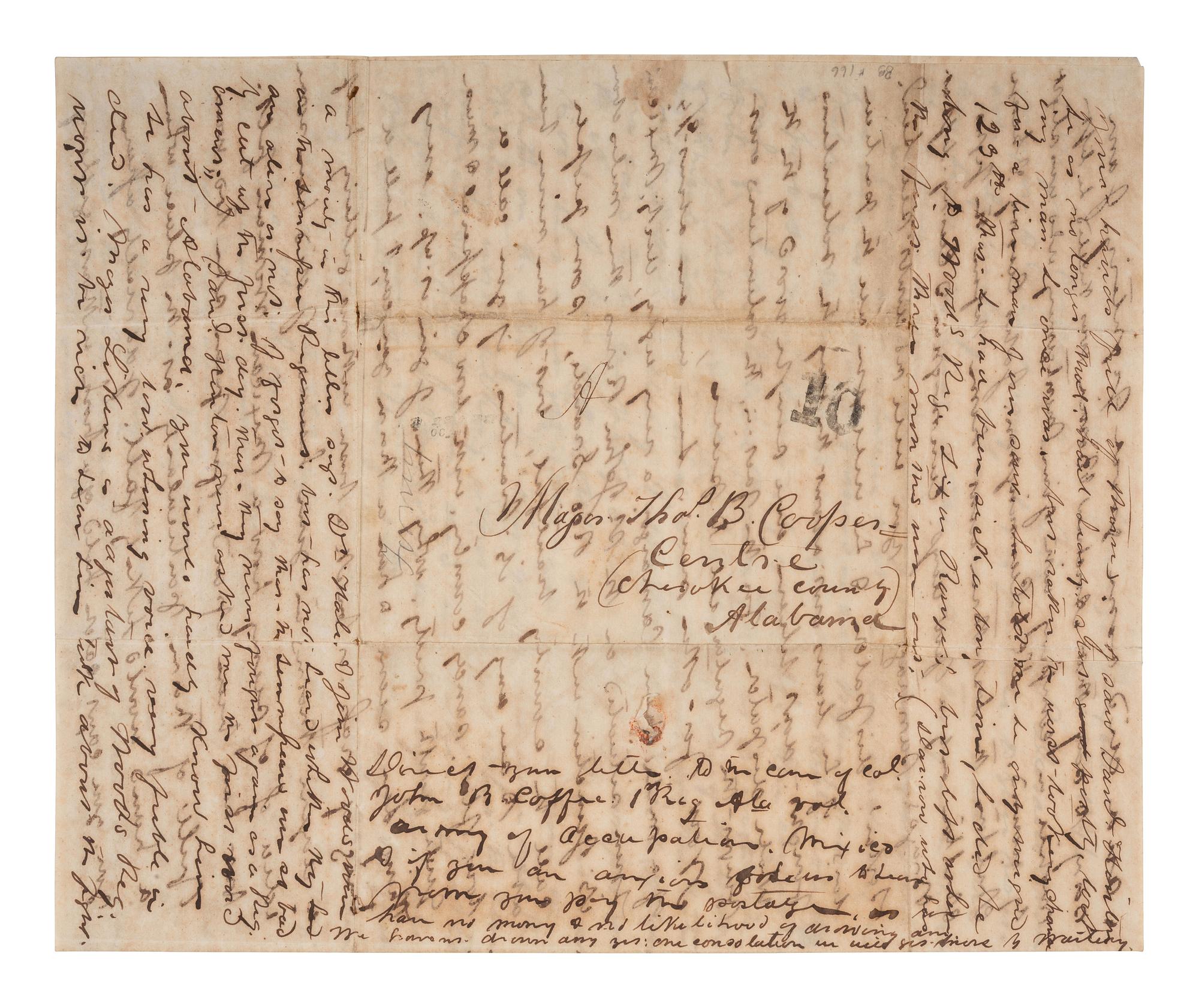 [MEXICAN-AMERICAN WAR]. Letter from a soldier in the 1st Regiment Alabama Volunteer Army of Occupation Mexico describing the Battle of Monterrey, incl. hand-drawn map. Camargo, Mexico. 8 October 1846.
