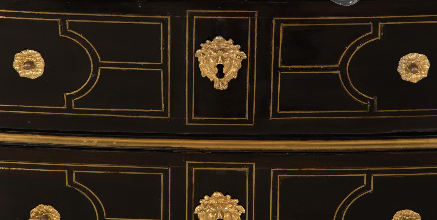 A Regence Style Ebonized and Brass Inlaid Three-Drawer Commode — 20th Century