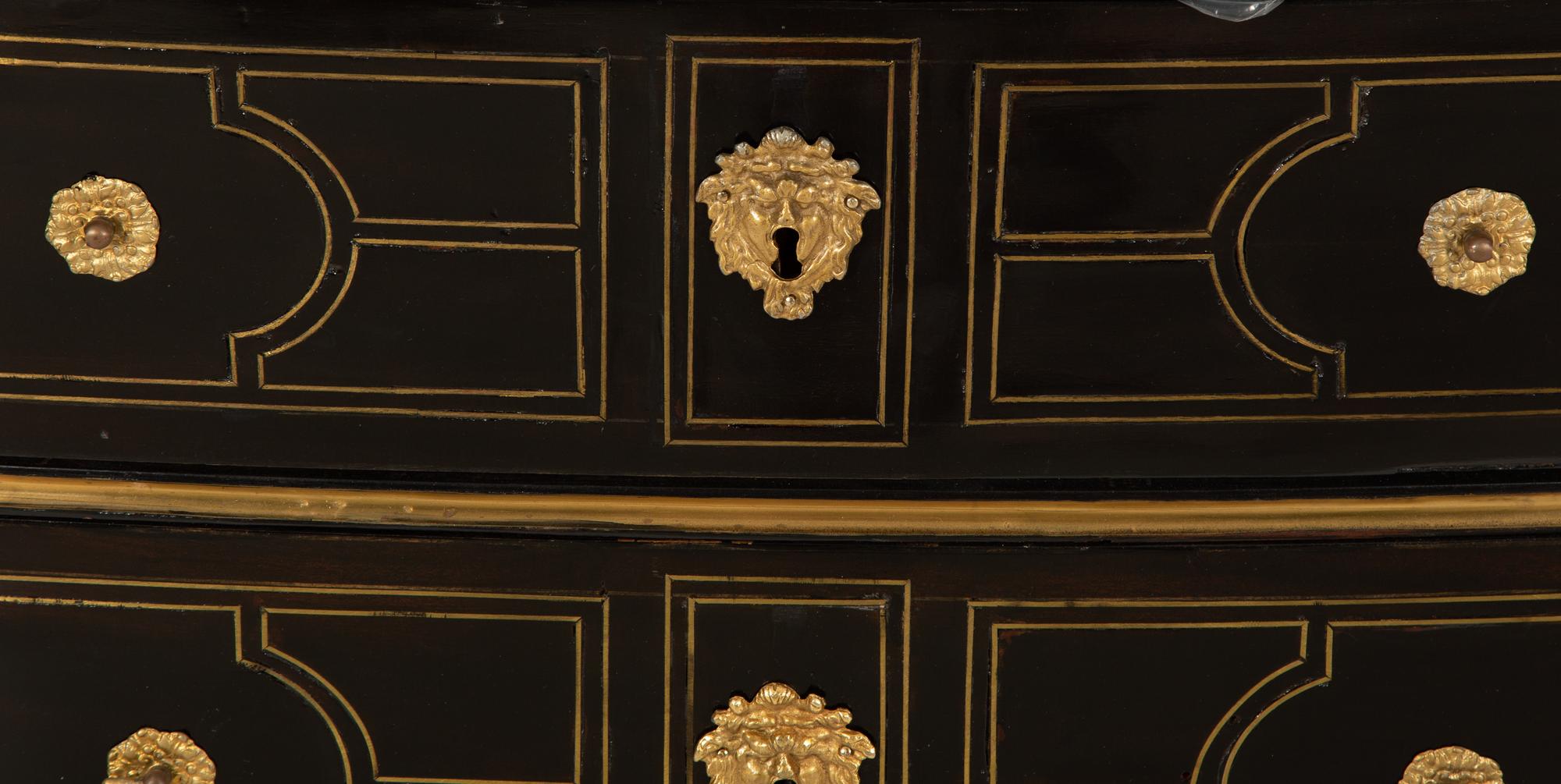 A Regence Style Ebonized and Brass Inlaid Three-Drawer Commode — 20th Century