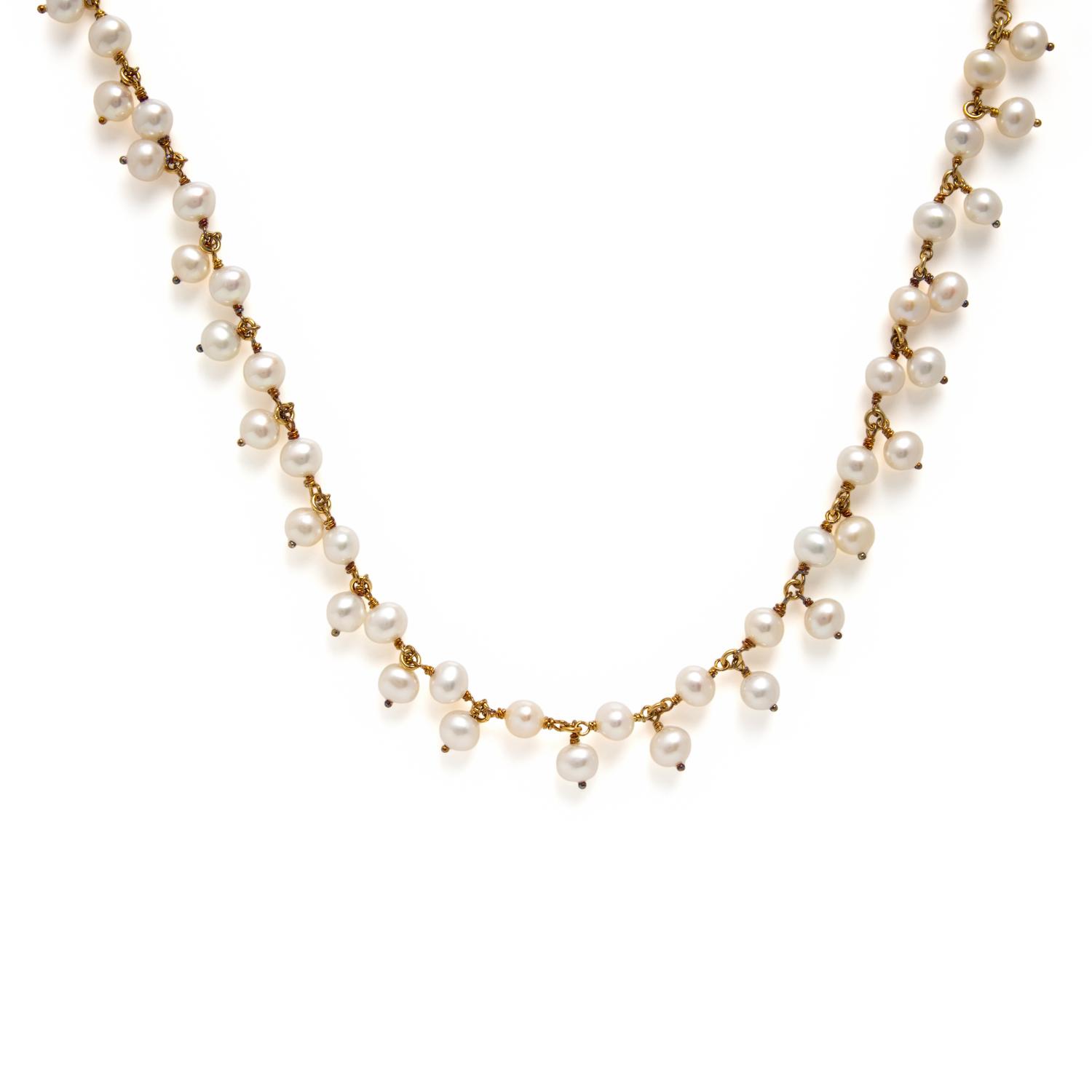 Cultured Pearl and Yellow Gold Necklace