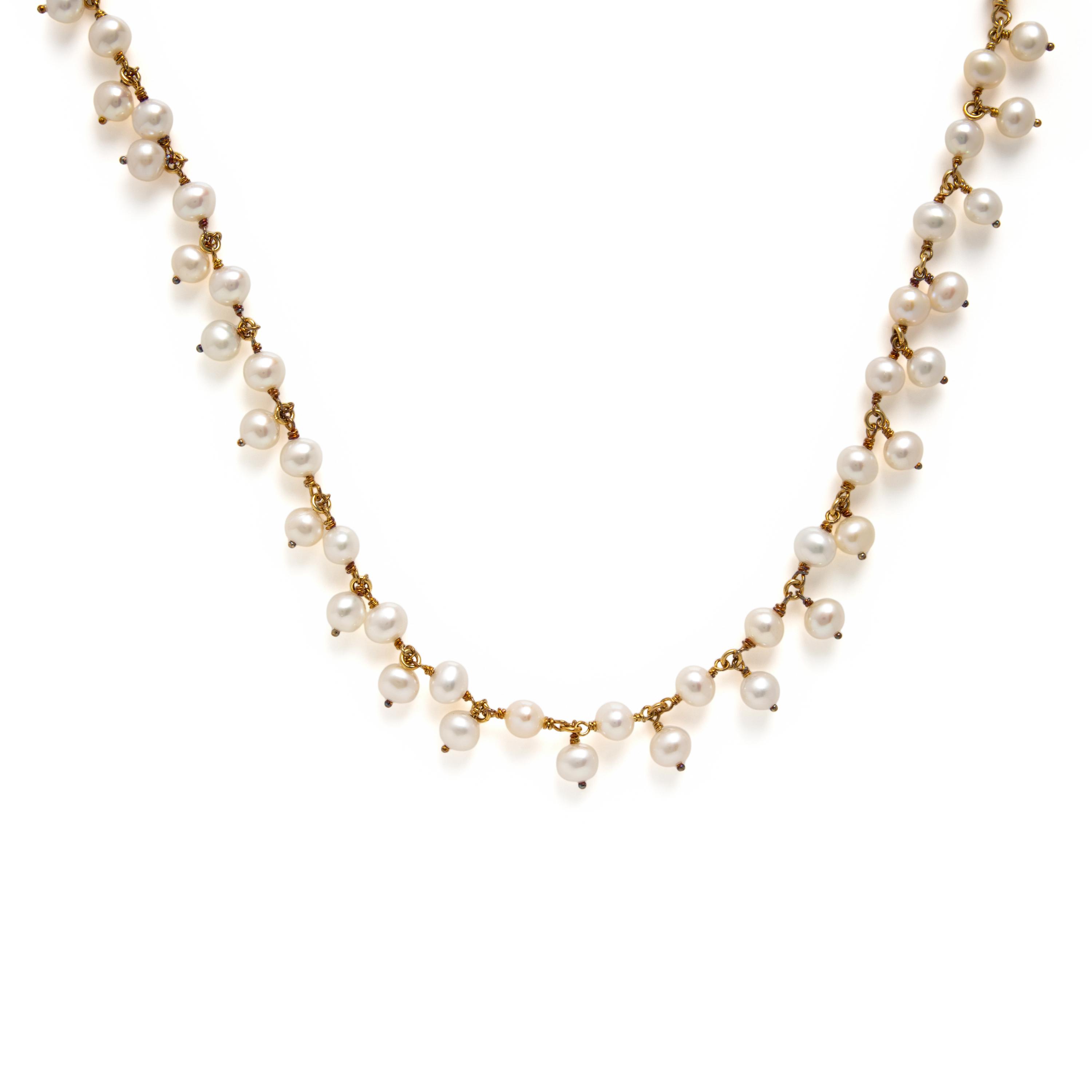 Cultured Pearl and Yellow Gold Necklace