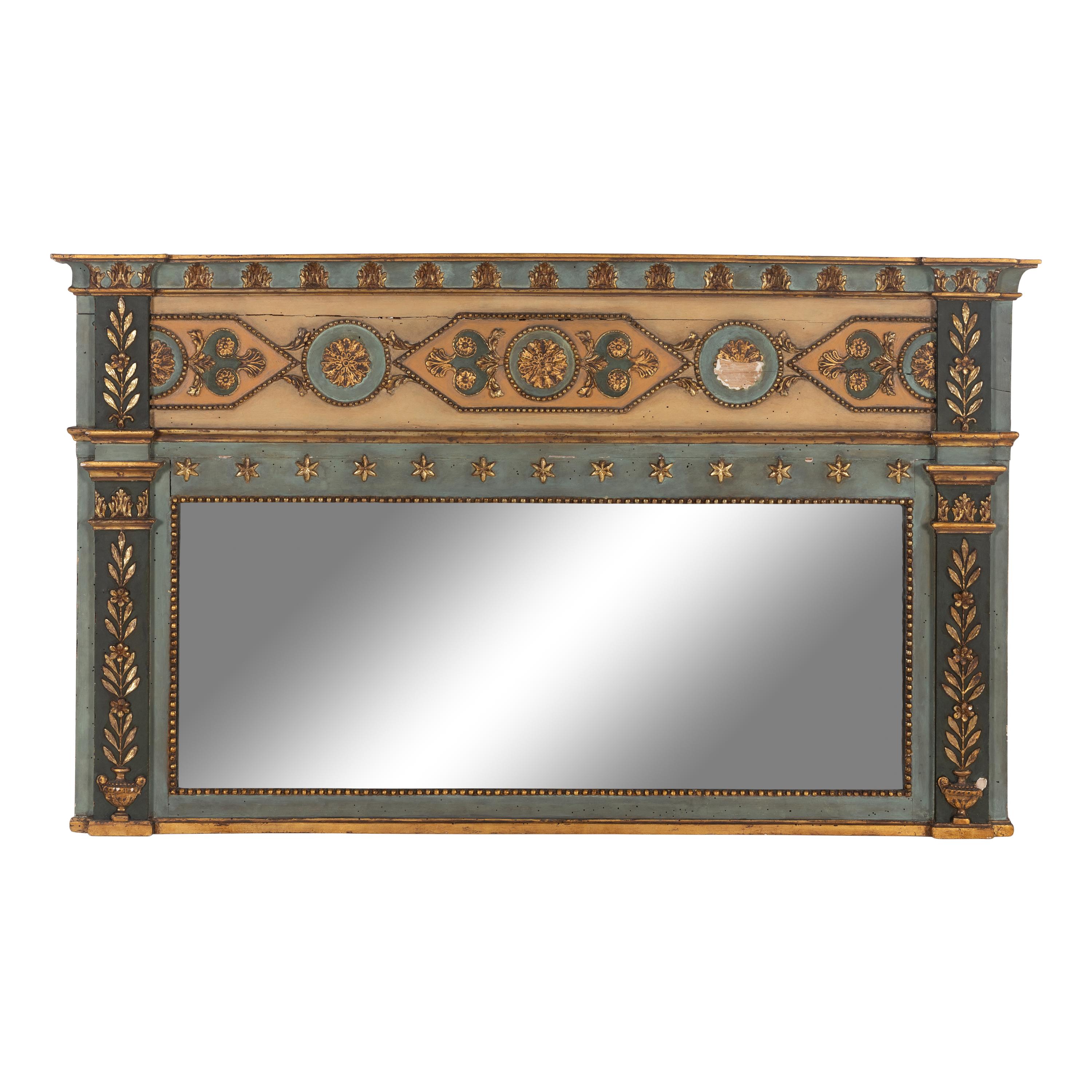 A Neoclassical Style Painted and Parcel Gilt Overmantel Mirror