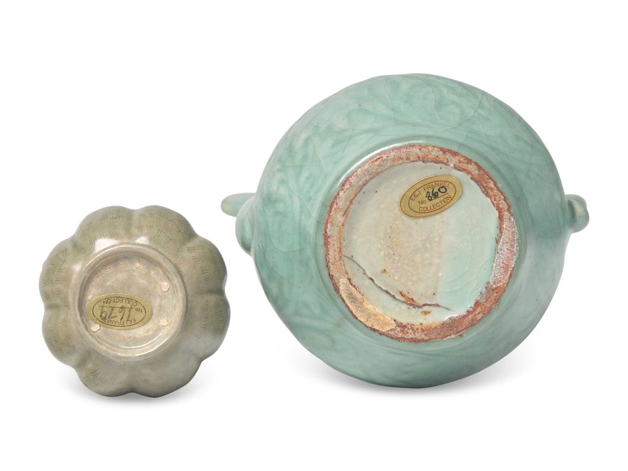 A Chinese Celadon Bird Headed Ewer and a Longquan Type Celadon Ewer