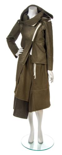 A Comme des Garcons Green and Gold Speckled Cotton Culottes Runway Ensemble,