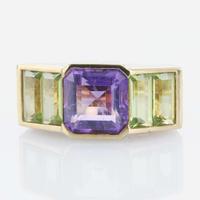 Tiffany & Co. Paloma Picasso 18K Yellow Gold, Amethyst, and Tourmaline Ring