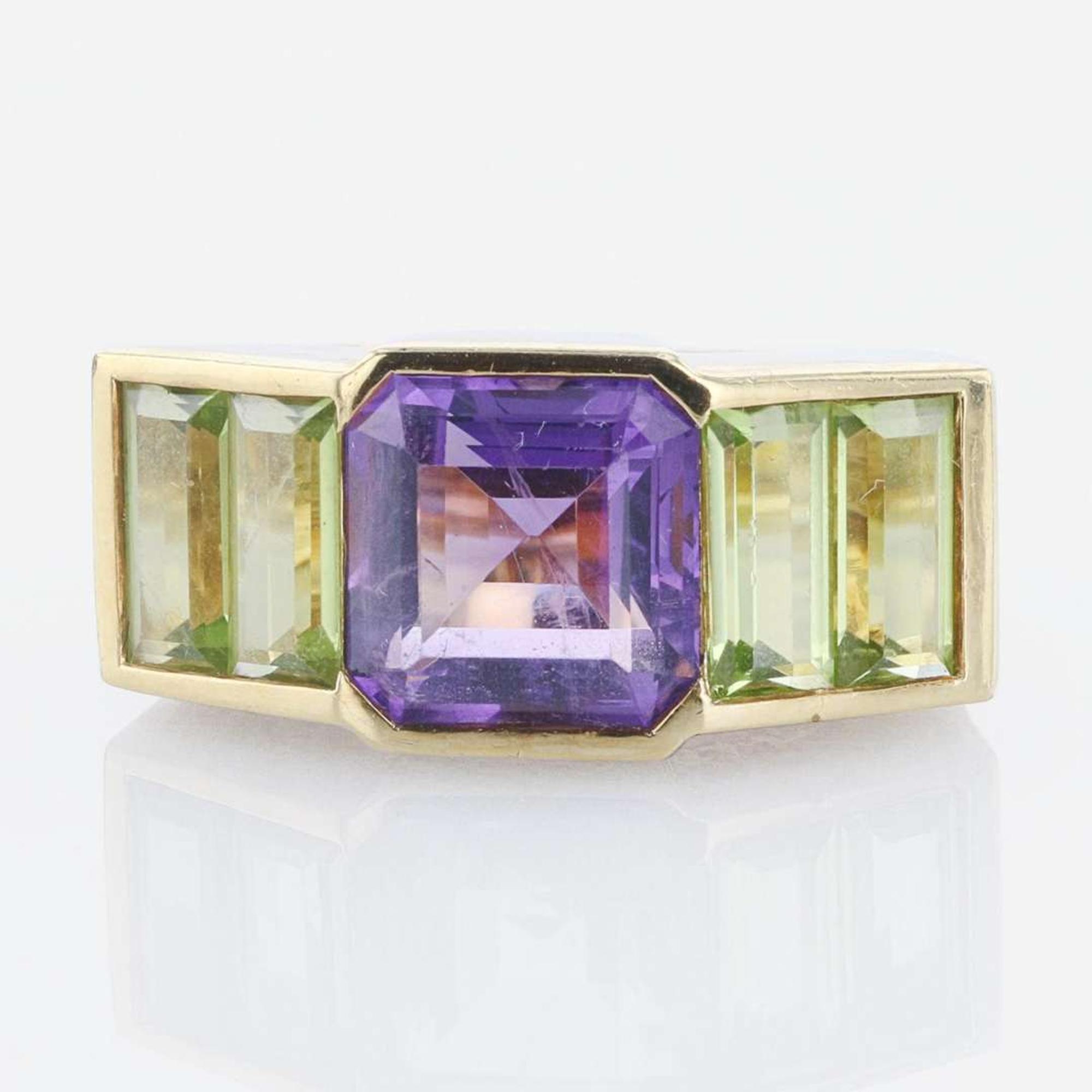 Tiffany & Co. Paloma Picasso 18K Yellow Gold, Amethyst, and Tourmaline Ring
