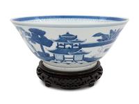 Three Chinese Export Blue and White Porcelain Punch Bowls