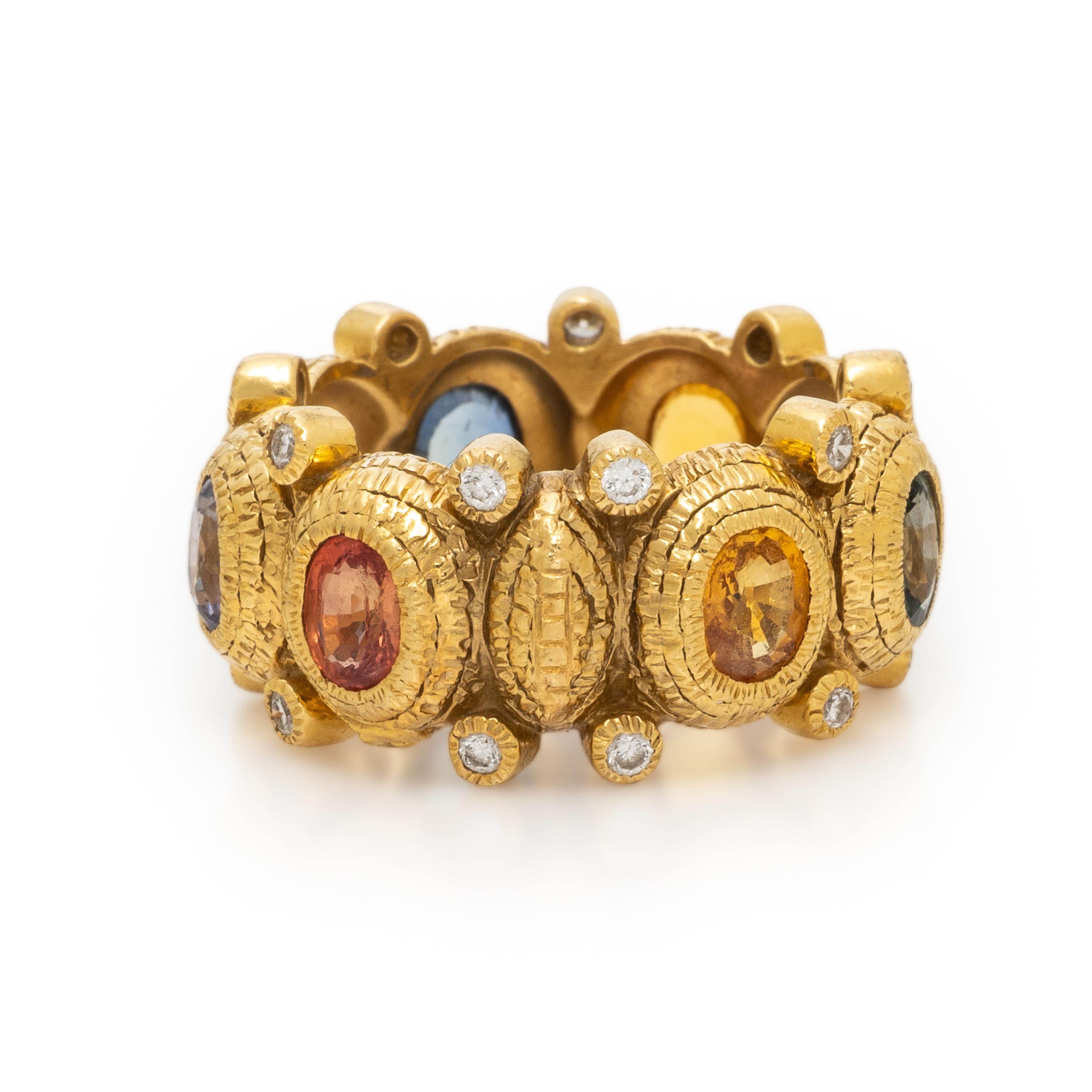 Multicolor Sapphire, Diamond, and Yellow Gold Ring
