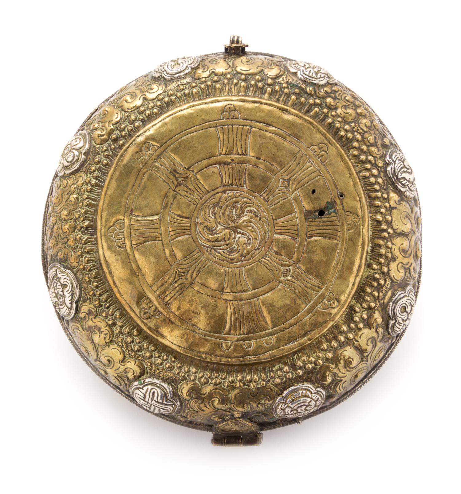 A Tibetan Silvered and Gilt Copper Covered Box