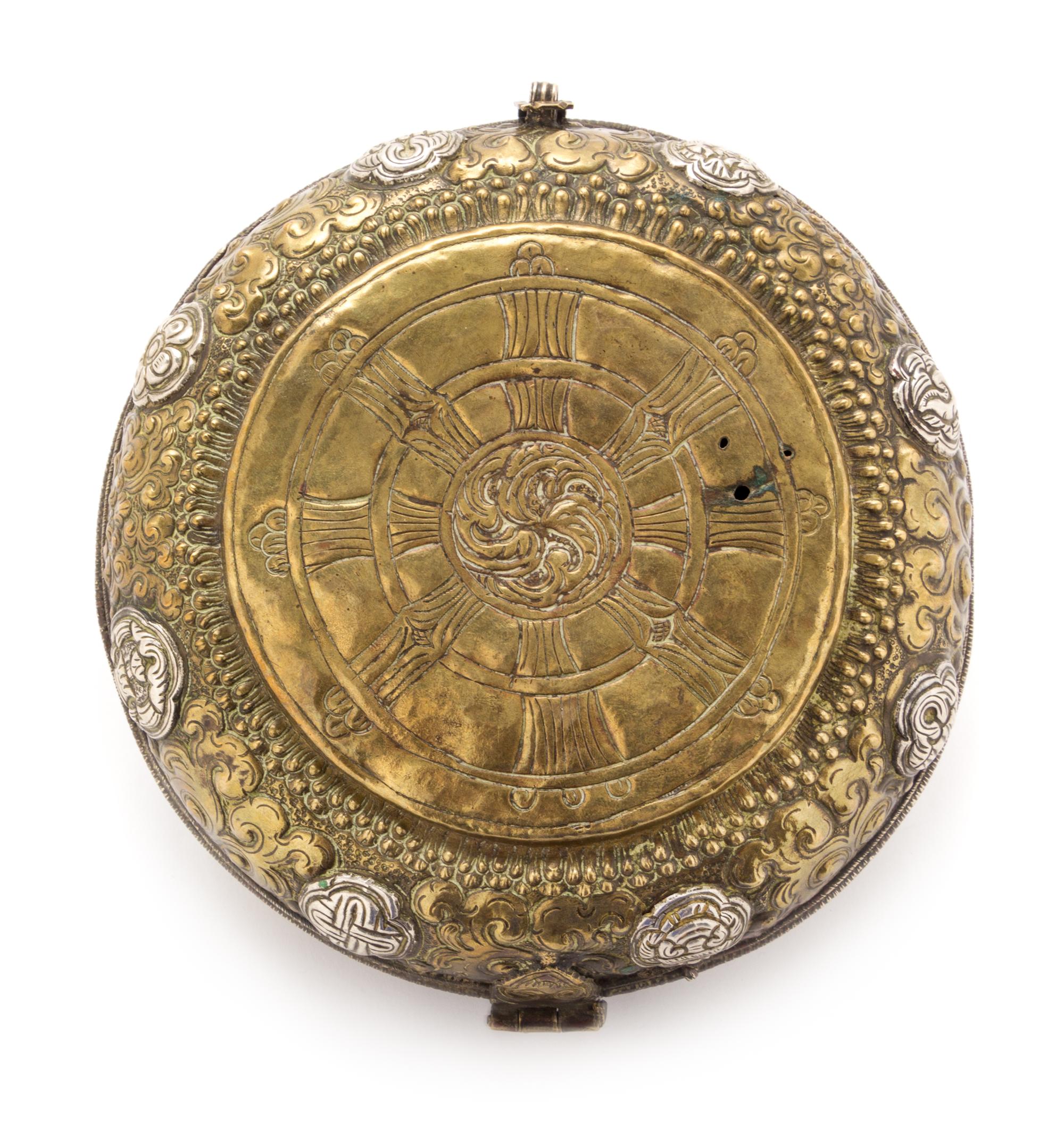 A Tibetan Silvered and Gilt Copper Covered Box