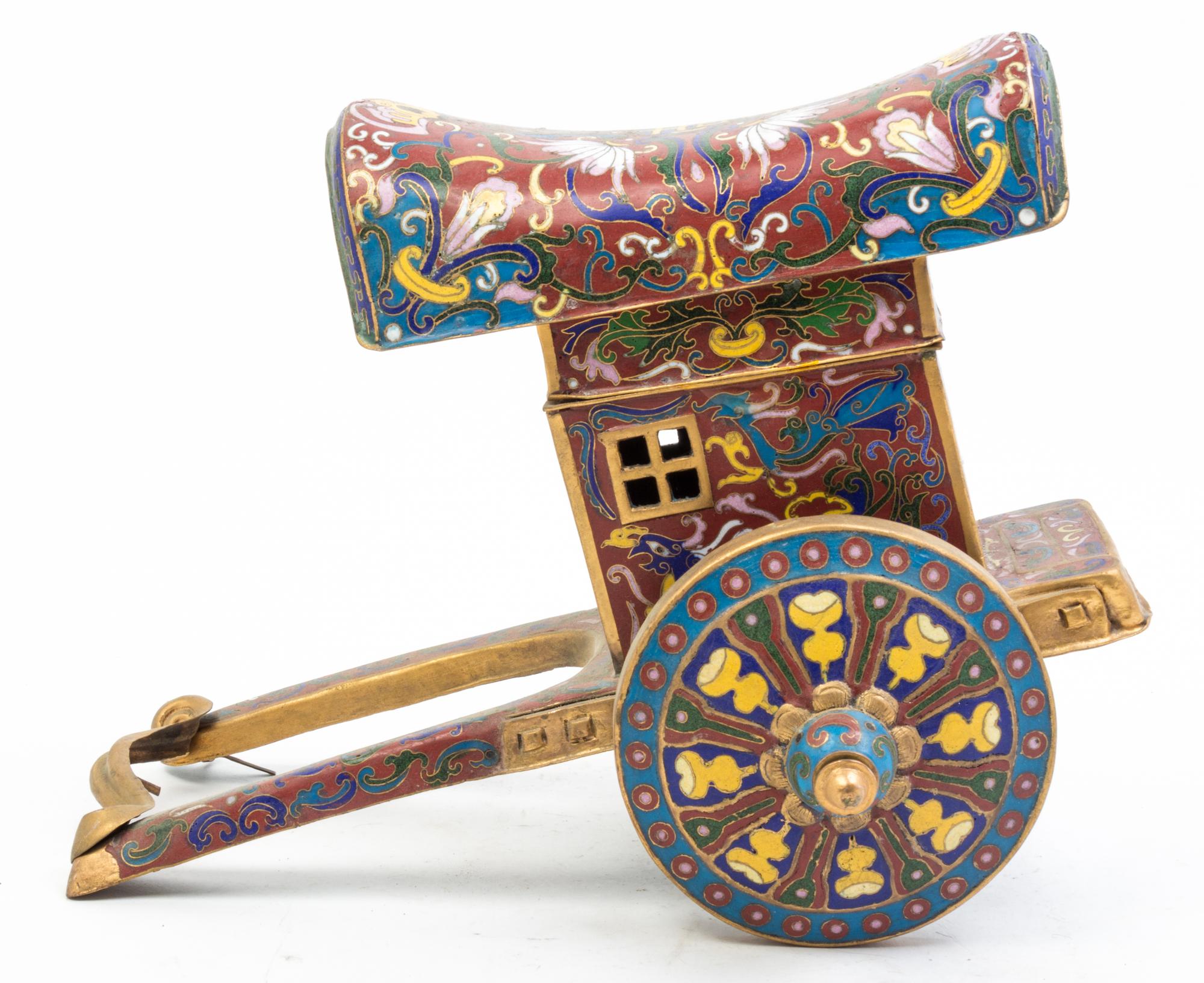 A Cloisonne Model of a Cart Length 14 1/2 inches.