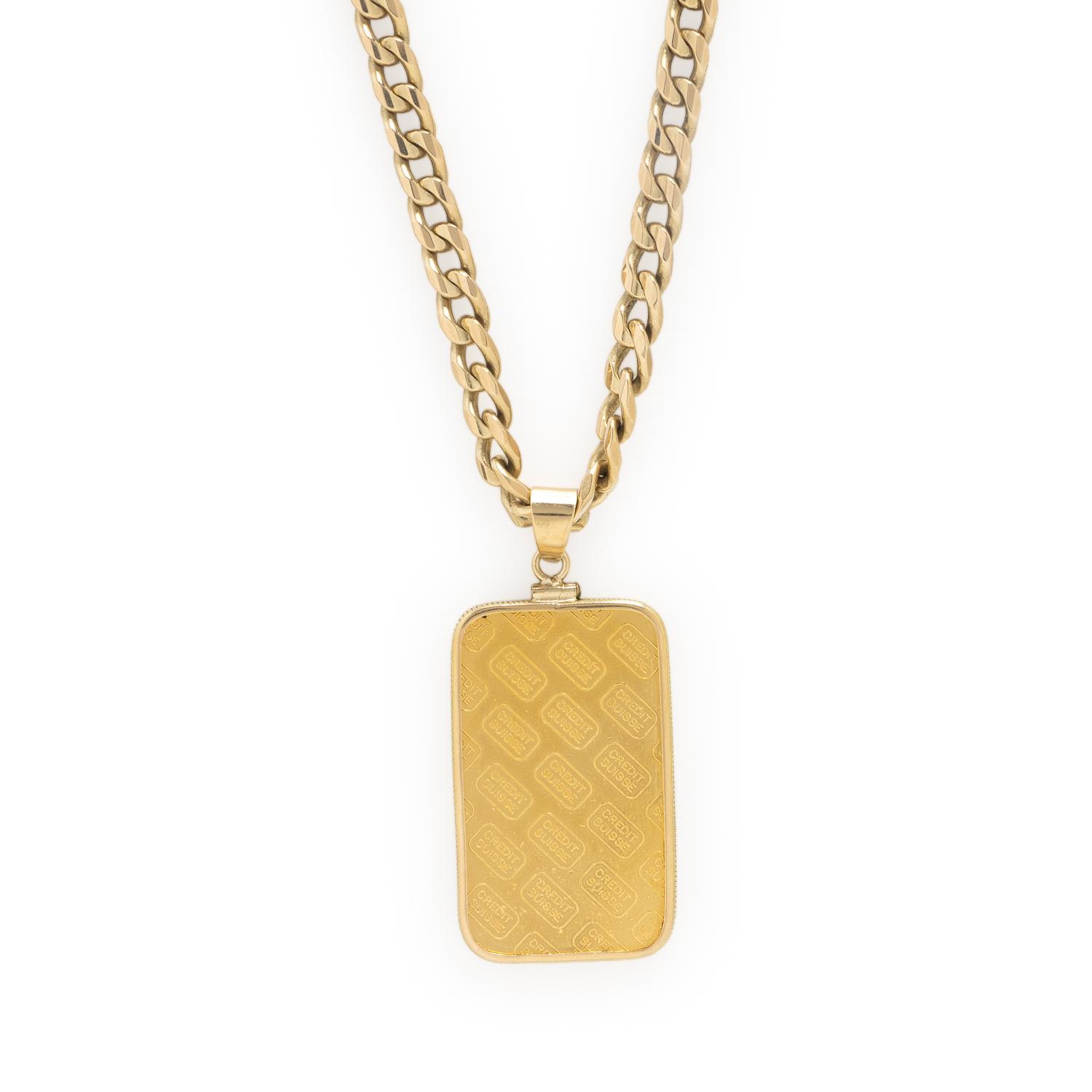 Yellow Gold Chain with High Karat Gold Bar Pendant