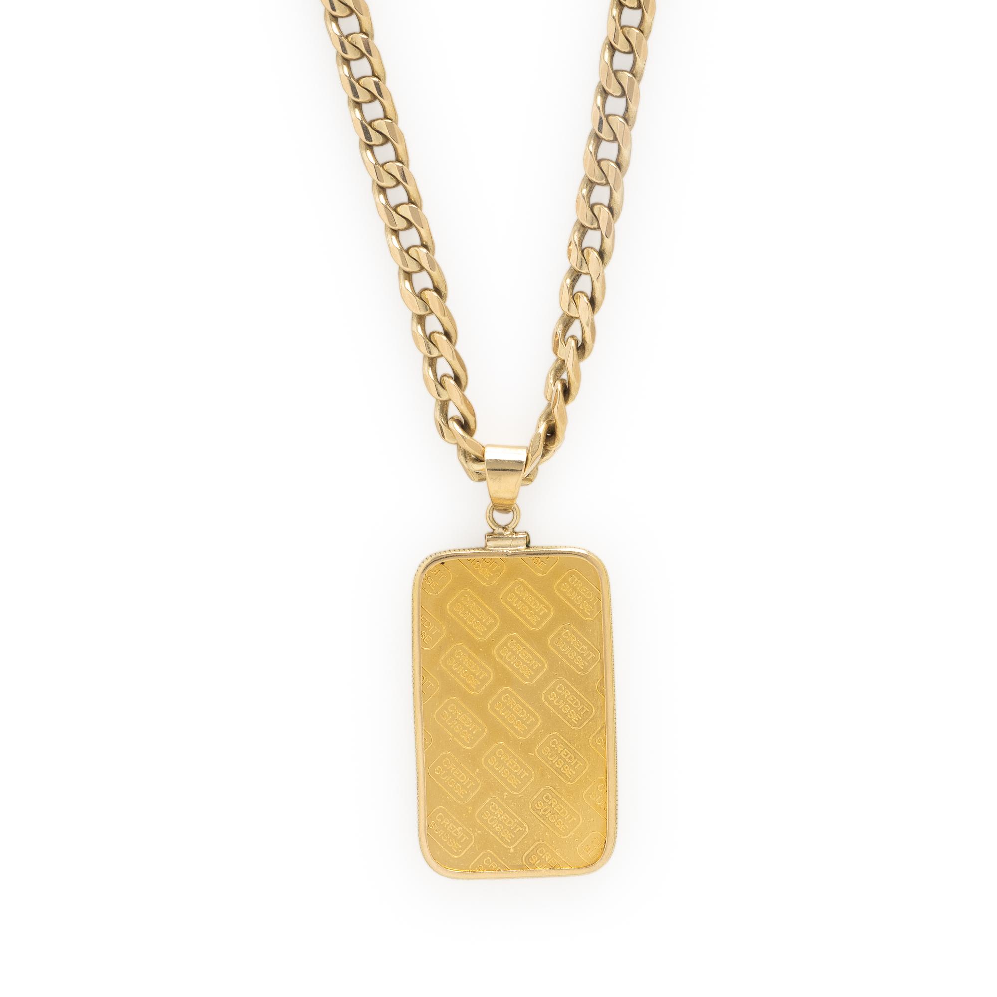 Yellow Gold Chain with High Karat Gold Bar Pendant