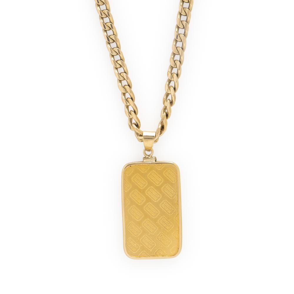 Yellow Gold Chain with High Karat Gold Bar Pendant