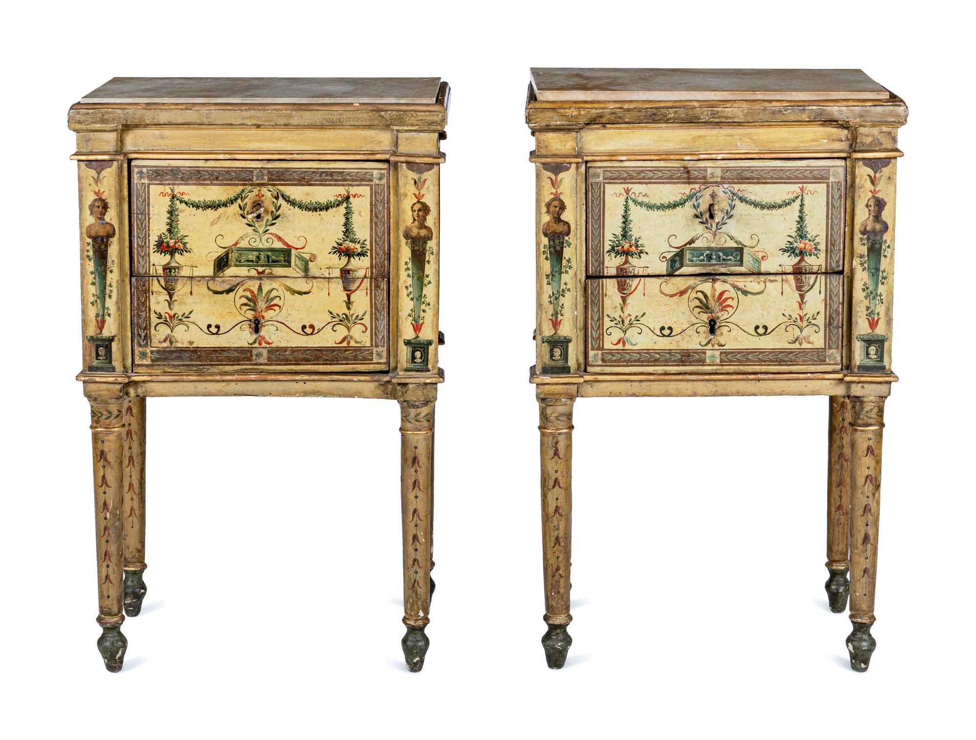 A Pair of North Italian Neoclassical Painted Commodini