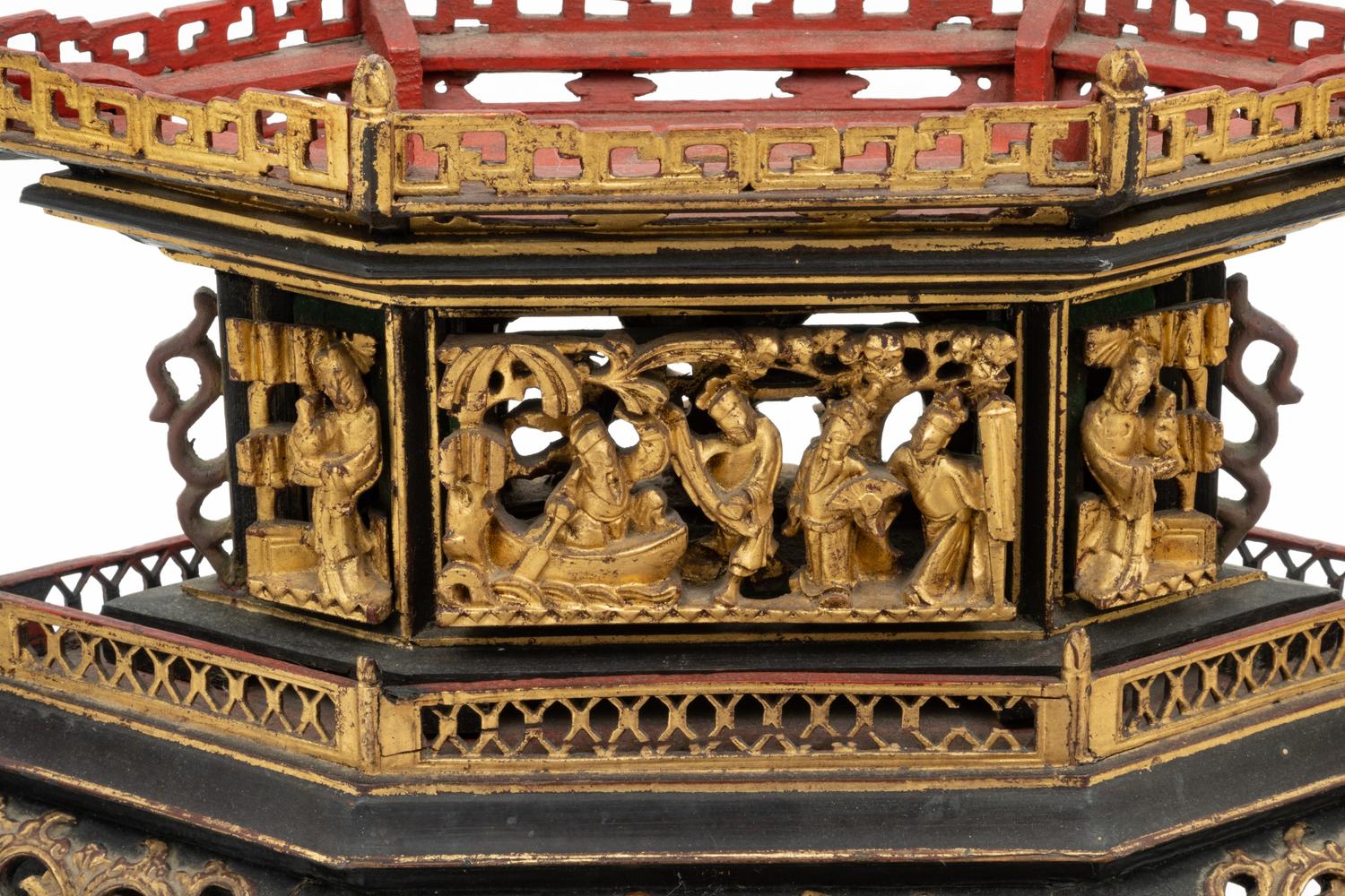 Four Chinese Gilt and Lacquered Wood Articles