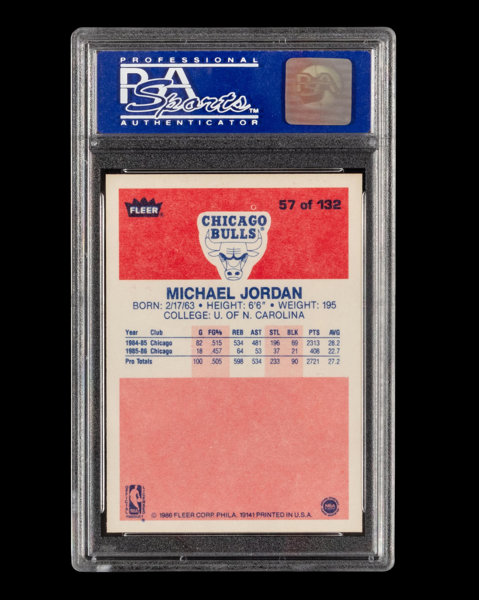 A 1986-87 Fleer Michael Jordan Rookie Basketball Card No. 57 (PSA 8 NM-MT)