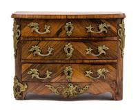 A Diminutive Regence Style Gilt Bronze Mounted Kingwood Commode Height 12 x width 16 x depth 9 1/4 inches.