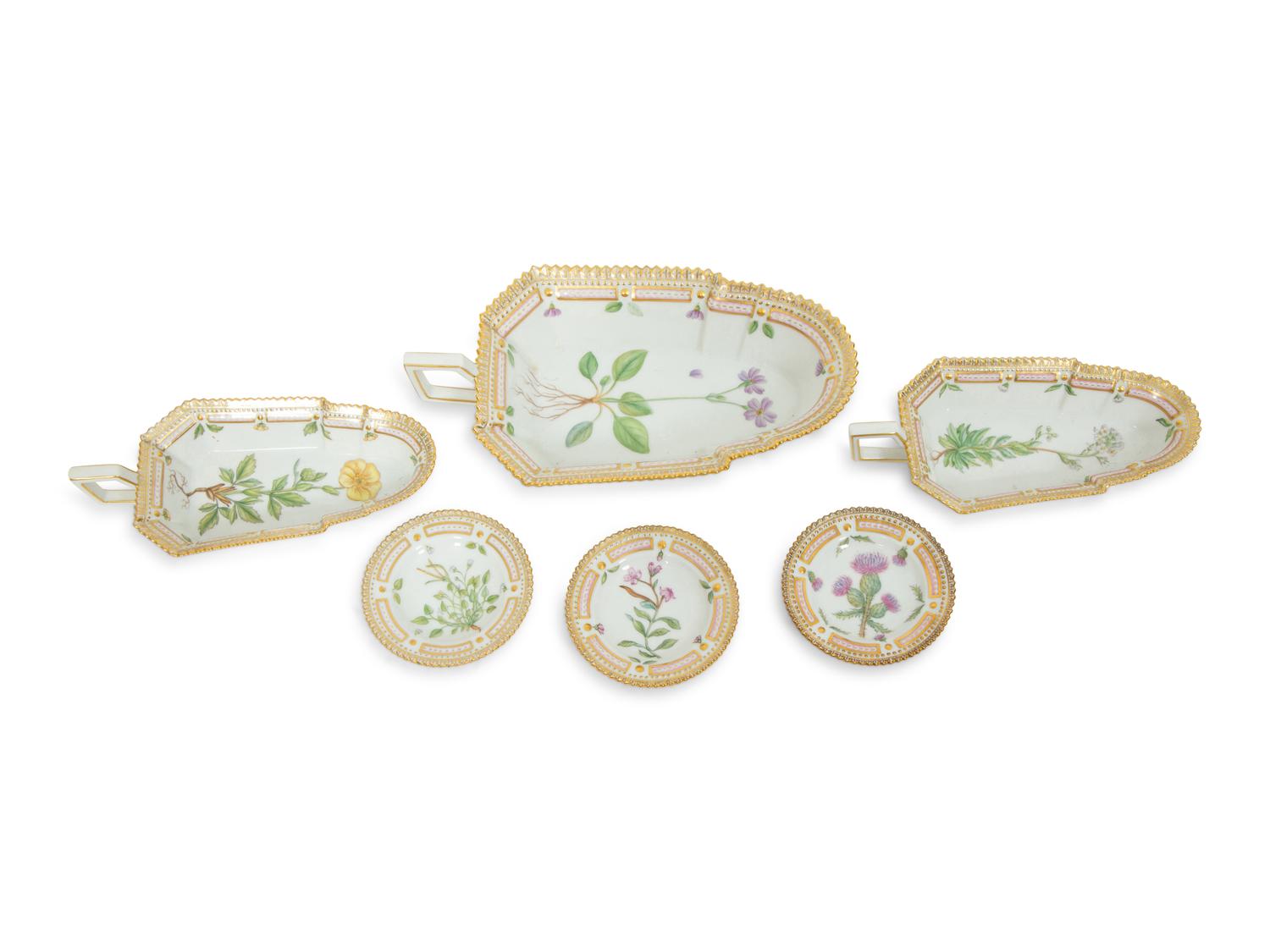 A Group of Royal Copenhagen Flora Danica Porcelain Table Articles