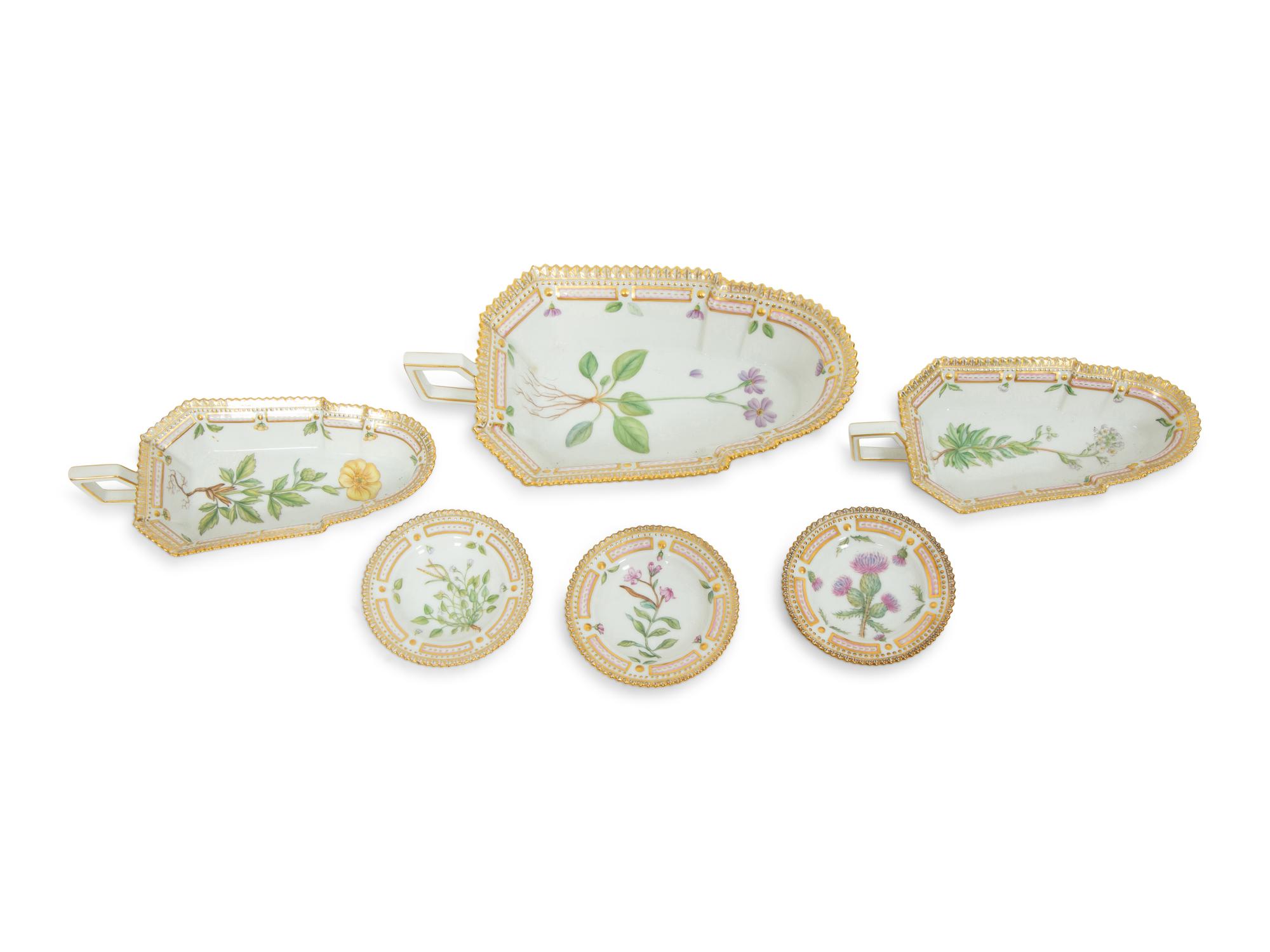 A Group of Royal Copenhagen Flora Danica Porcelain Table Articles