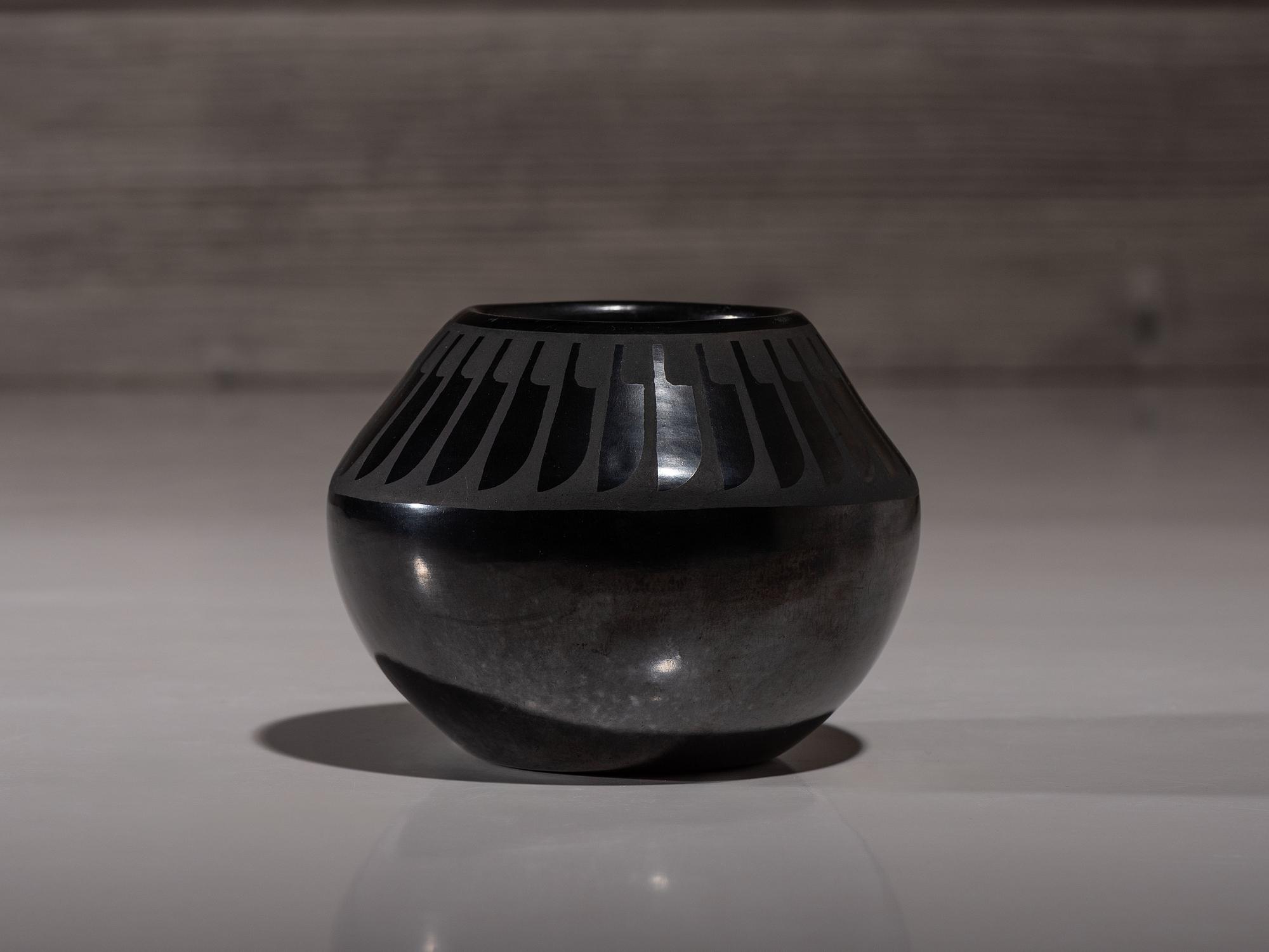 Blackware Pottery Jar, with Gunmetal Finish July 1965