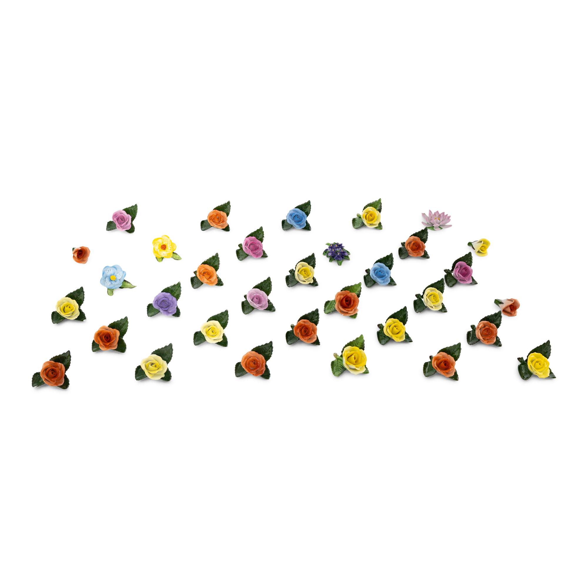 A Group of Thirty-Three Herend Porcelain Flowers
