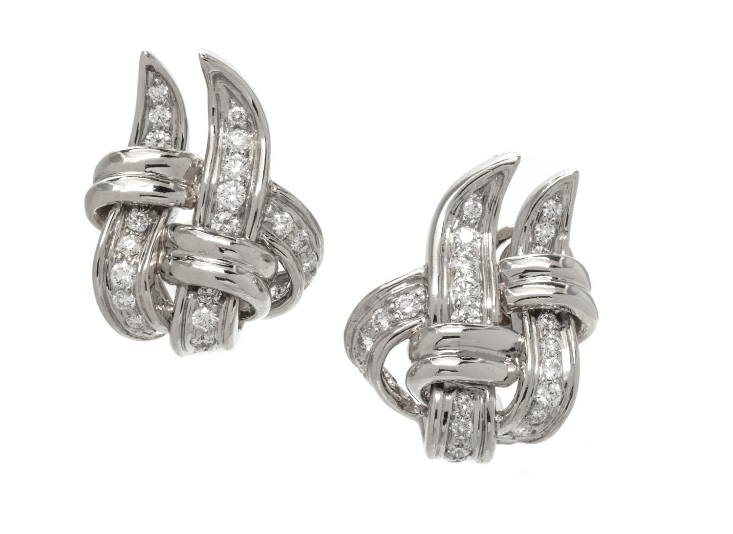 A Pair of 18 Karat White Gold and Diamond Earclips, Verdura,