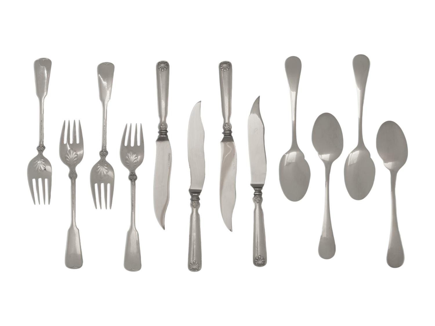 A Tiffany and Co. Shell and Thread Silver Fish Service