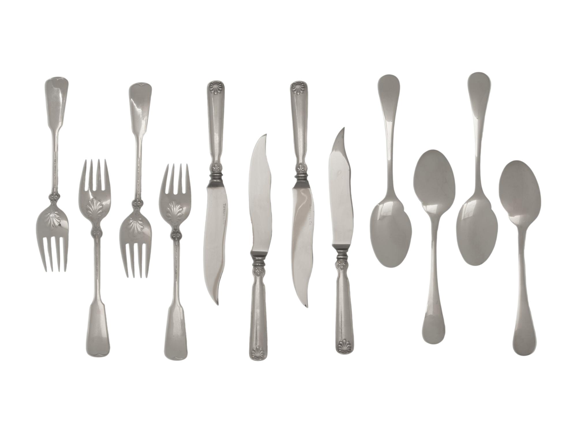 A Tiffany and Co. Shell and Thread Silver Fish Service