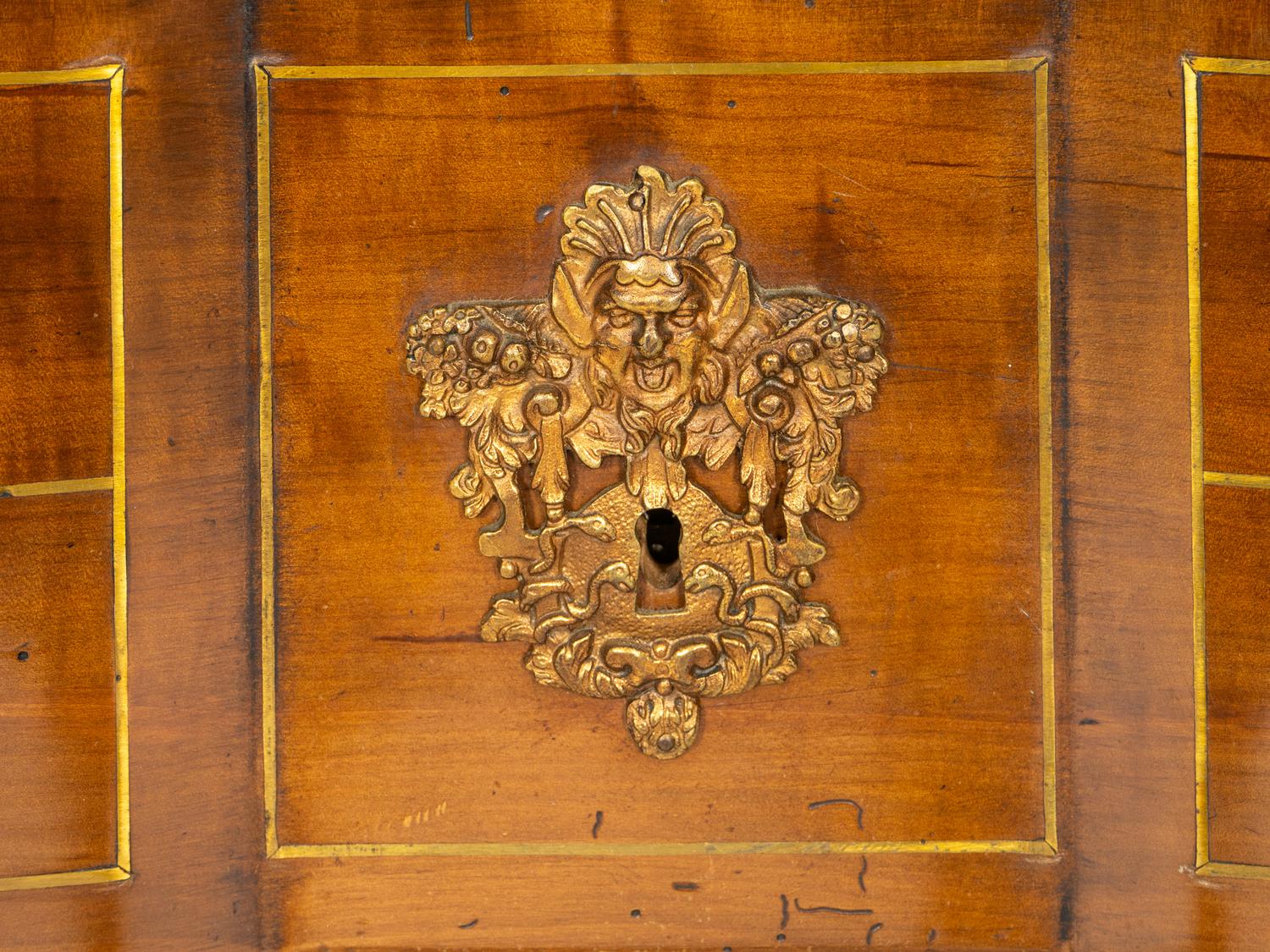 A Louis XIV Style Brass Inlaid Walnut and Gilt Bronze Mounted Commode