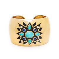 TURQUOISE, LAPIS LAZULI, DIAMOND, ENAMEL, AND YELLOW GOLD CUFF BRACELET