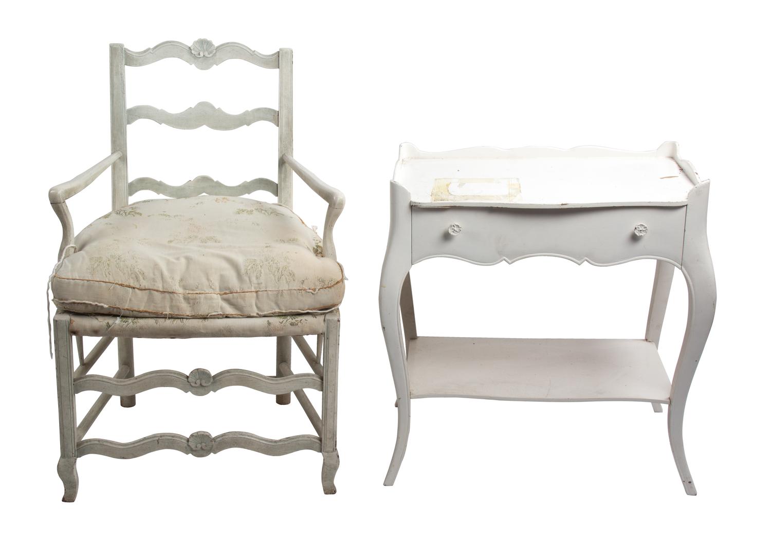 A Group of White Painted Bedroom Furniture Height of dressing table 29 7/8 x width 41 1/4 x depth 20 inches.