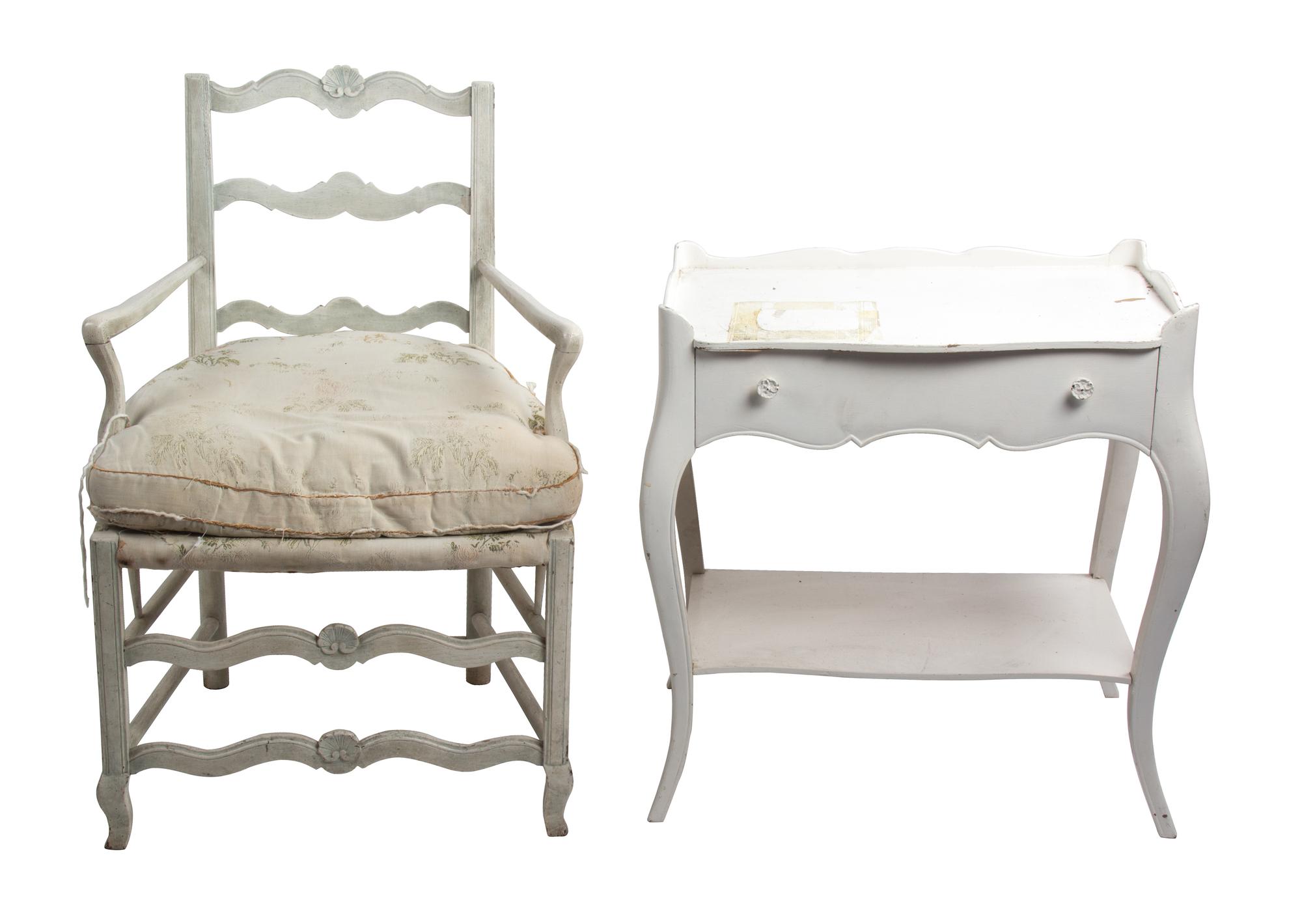 A Group of White Painted Bedroom Furniture Height of dressing table 29 7/8 x width 41 1/4 x depth 20 inches.