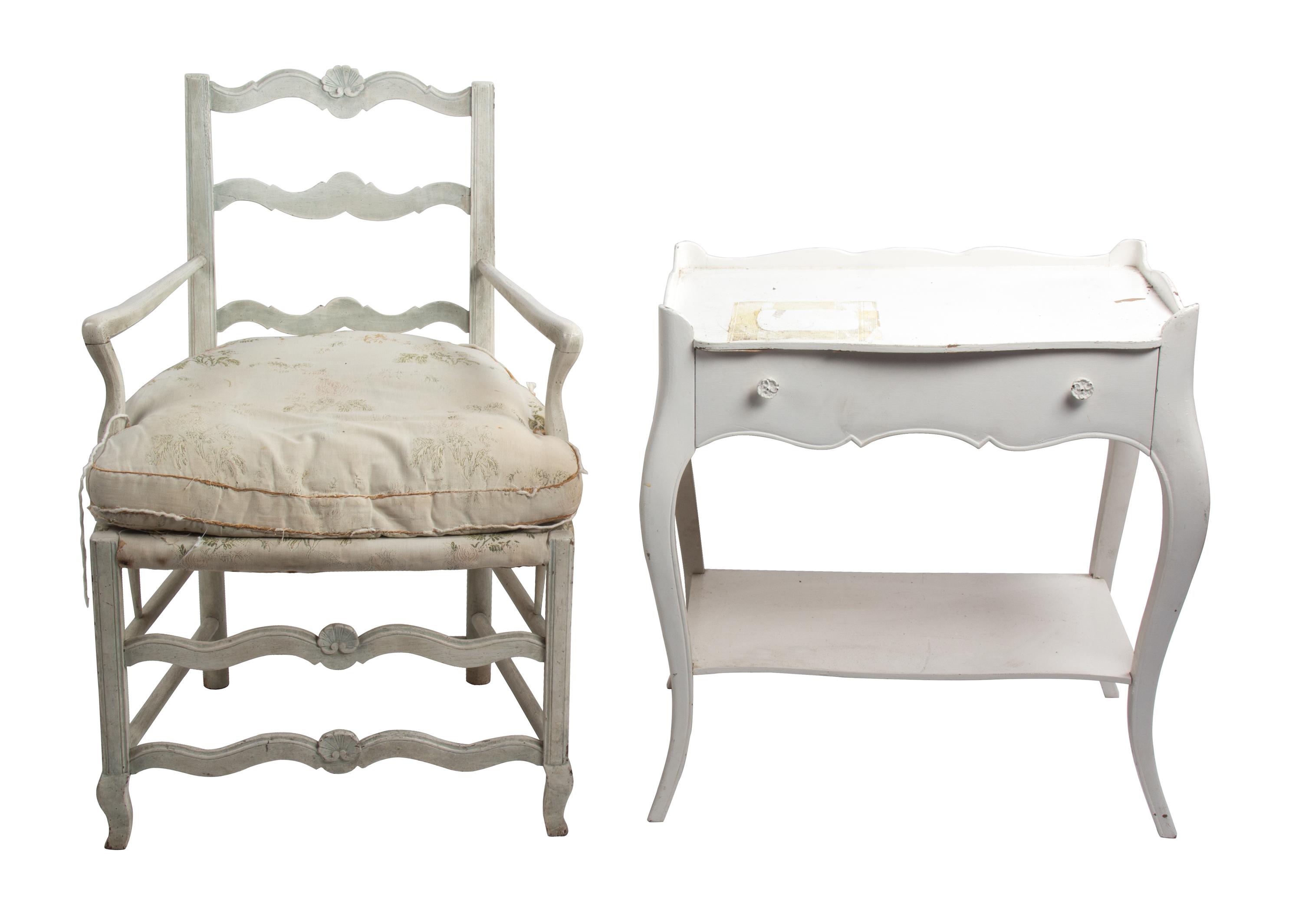 A Group of White Painted Bedroom Furniture Height of dressing table 29 7/8 x width 41 1/4 x depth 20 inches.